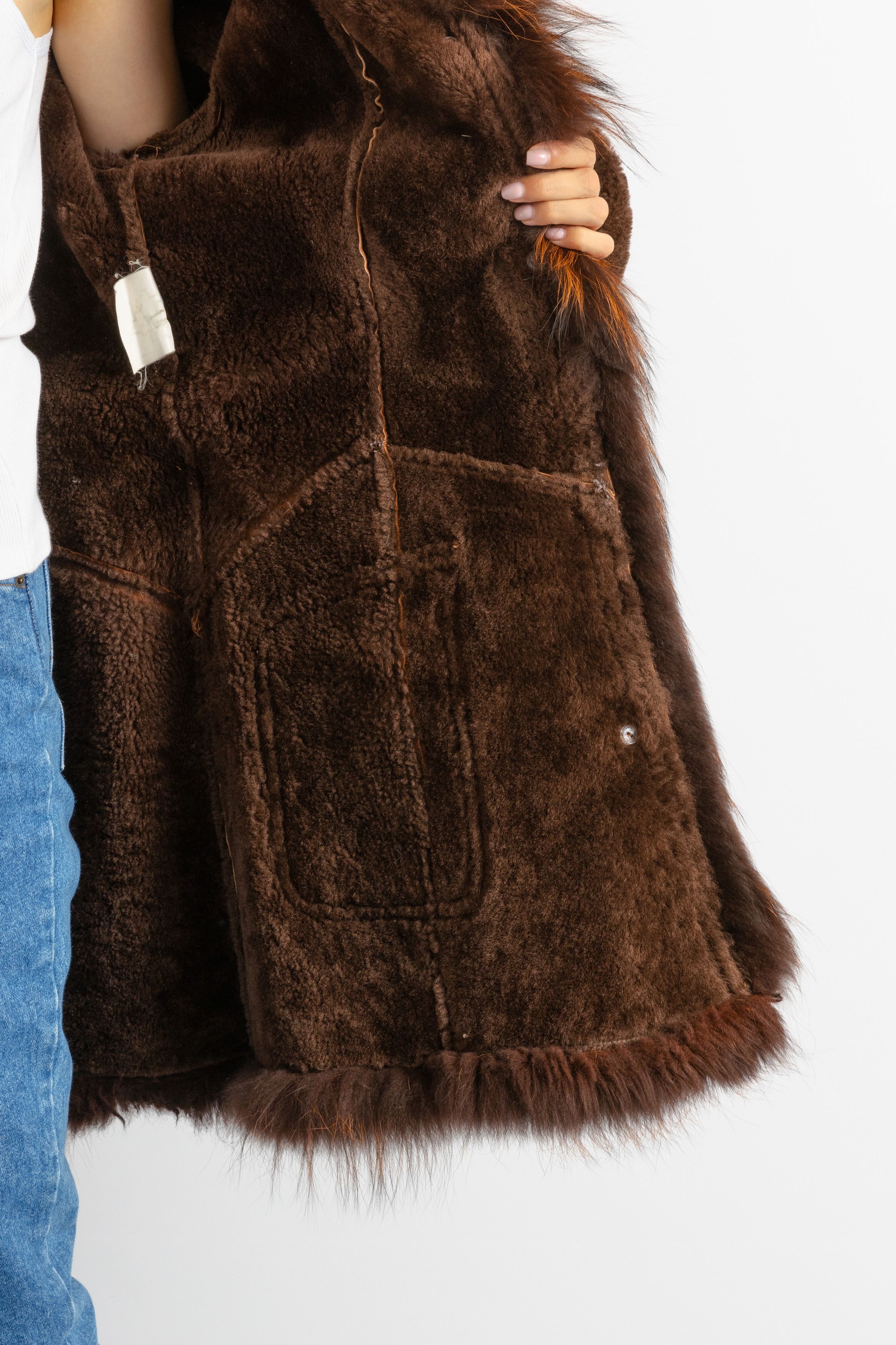 Vintage Suede Sheepskin Leather Shearling Coat 8703 Size M / US 6-8 / IT 42-44 - 3 Thumbnail