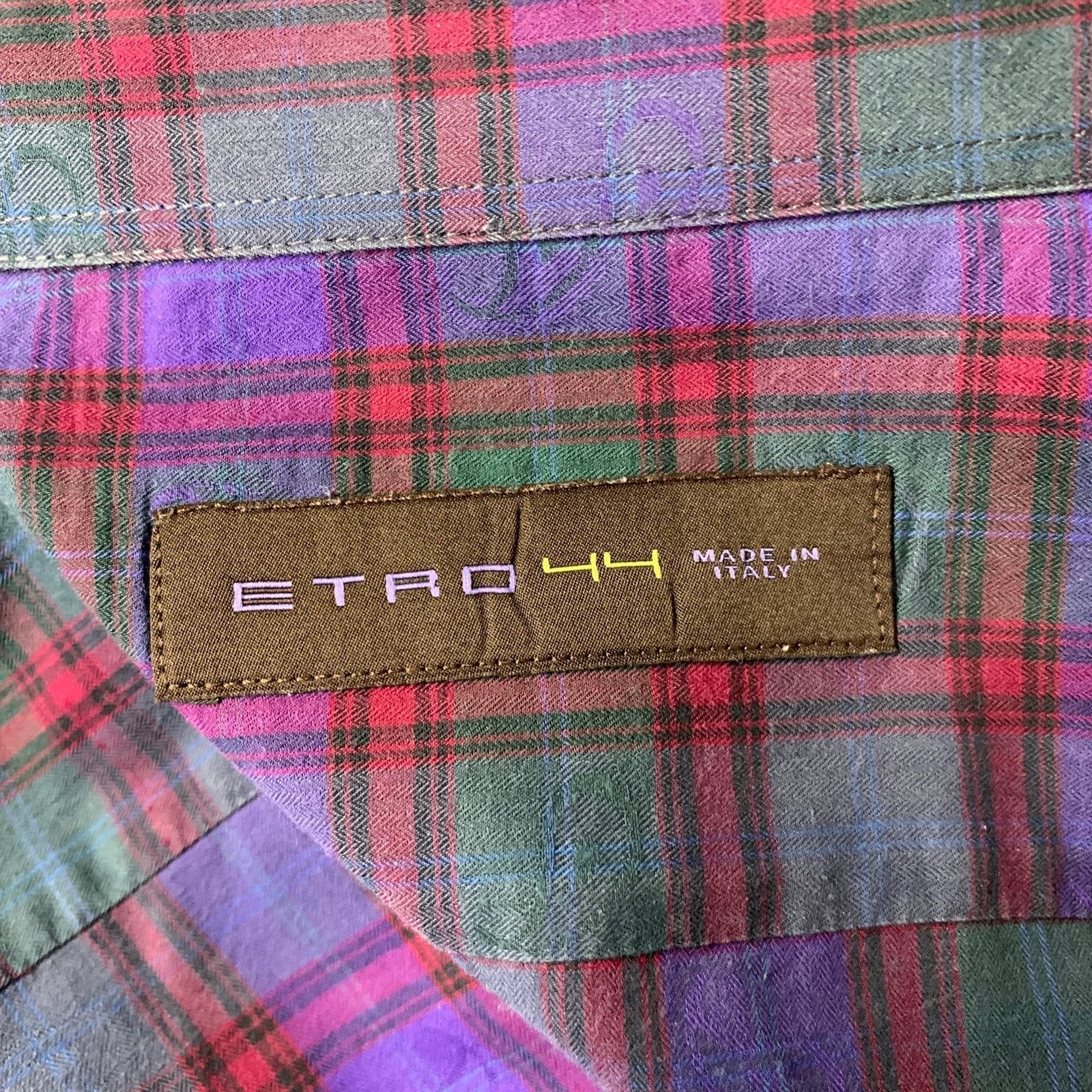 Etro ETRO XL Purple Red Green Plaid Pointed Collar LS Shirt Size US XL / EU 56 / 4 - 5 Thumbnail