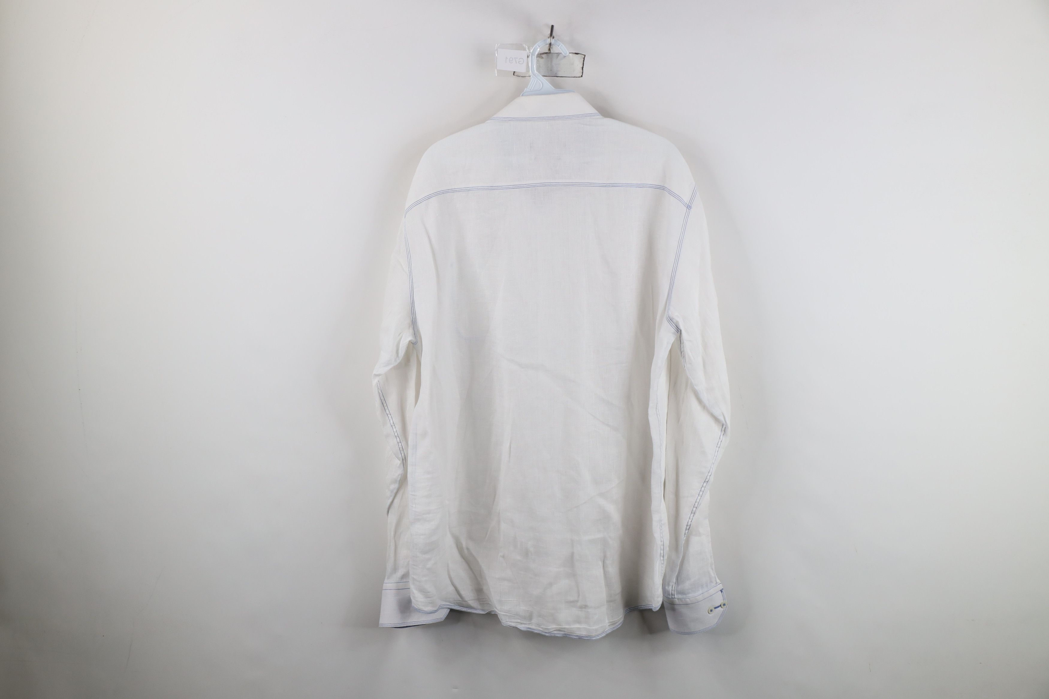 Vintage Bugatchi Uomo Fit Sheer Linen Collared Button Shirt White Size US L / EU 52-54 / 3 - 11 Thumbnail
