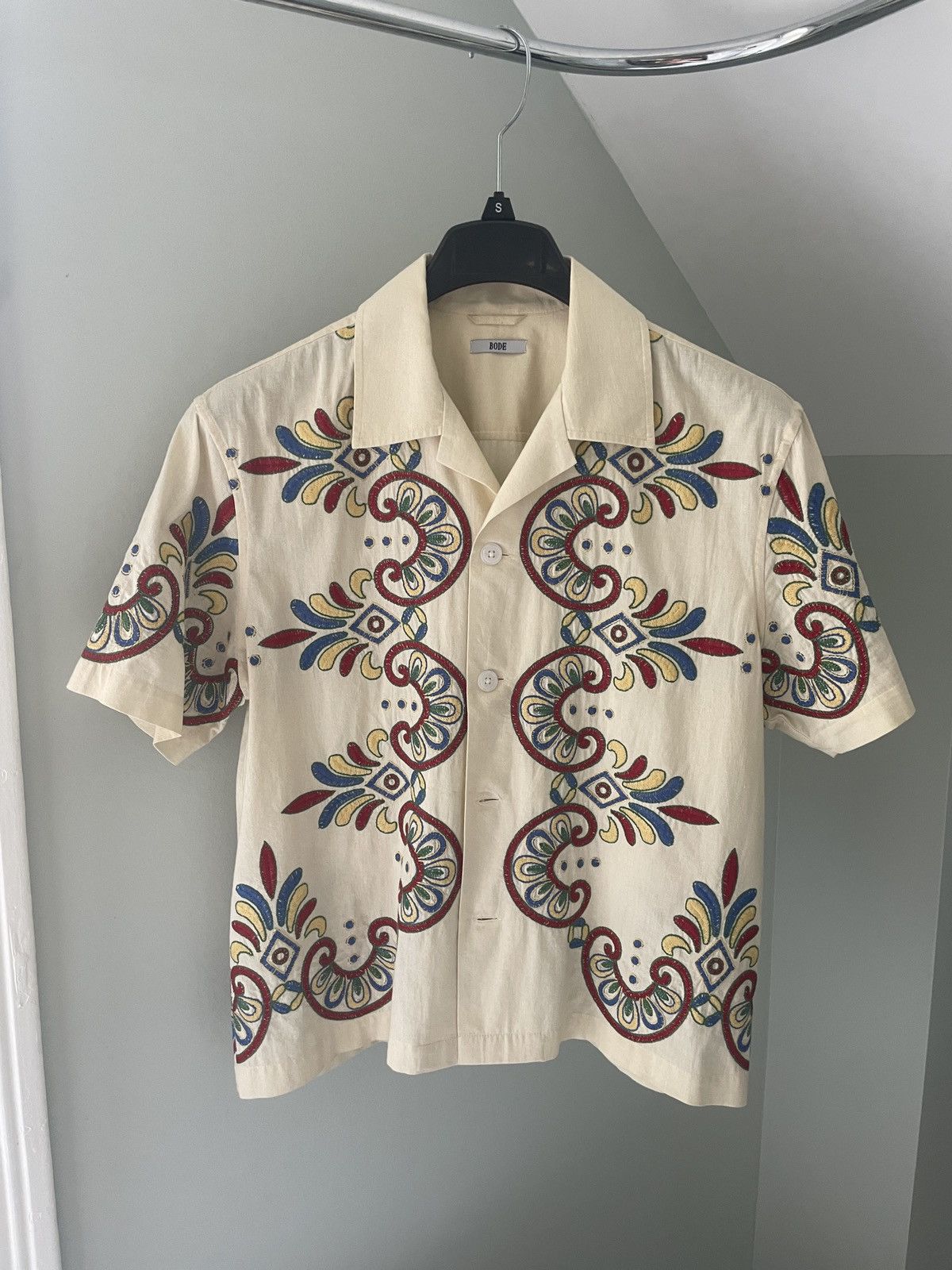 Pre-owned Bode S/s “carnival” Shirt Size S/m - See Photos! 1 Of 207 In Sand