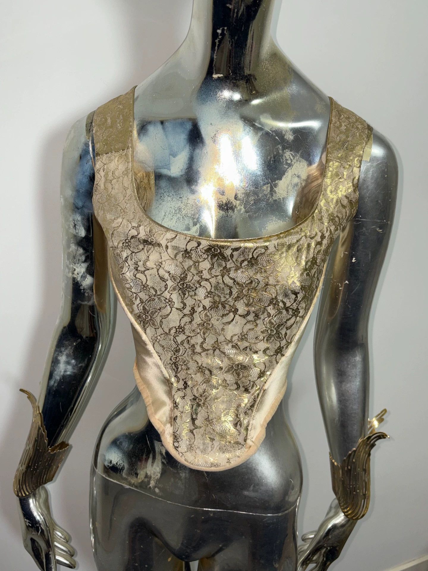 Vivienne Westwood Vivienne Westwood Vintage 90s Gold Foil Lace Corset Size XL / US 12-14 / IT 48-50 - 4 Thumbnail