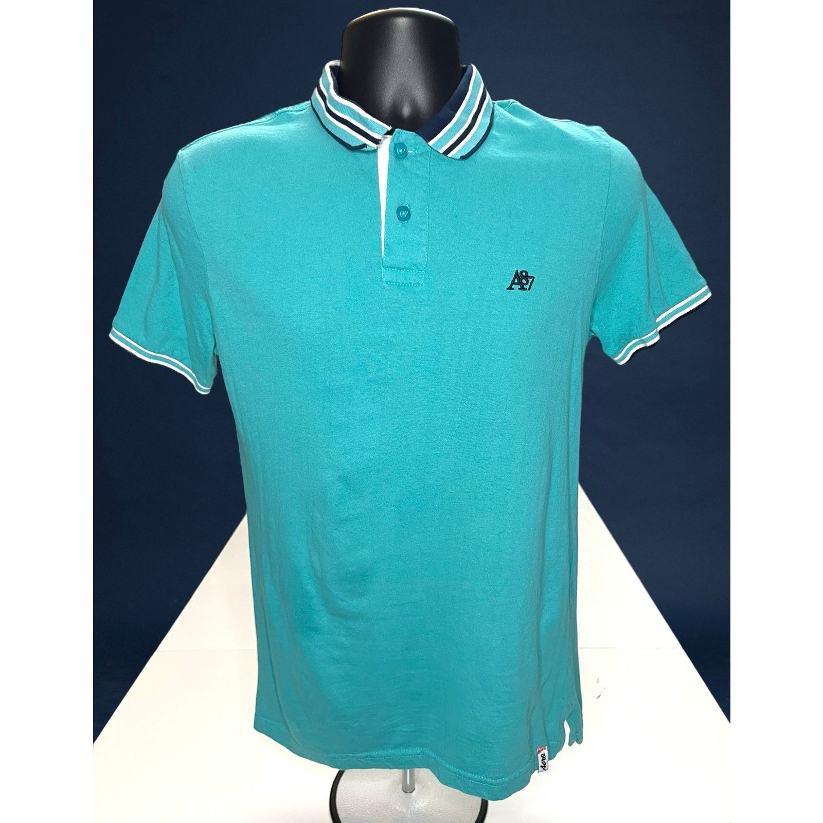 Aeropostale Aeropostale Men Polo Shirt Teal Blue Striped Collar A87 Logo Size US S / EU 44-46 / 1 - 1 Thumbnail
