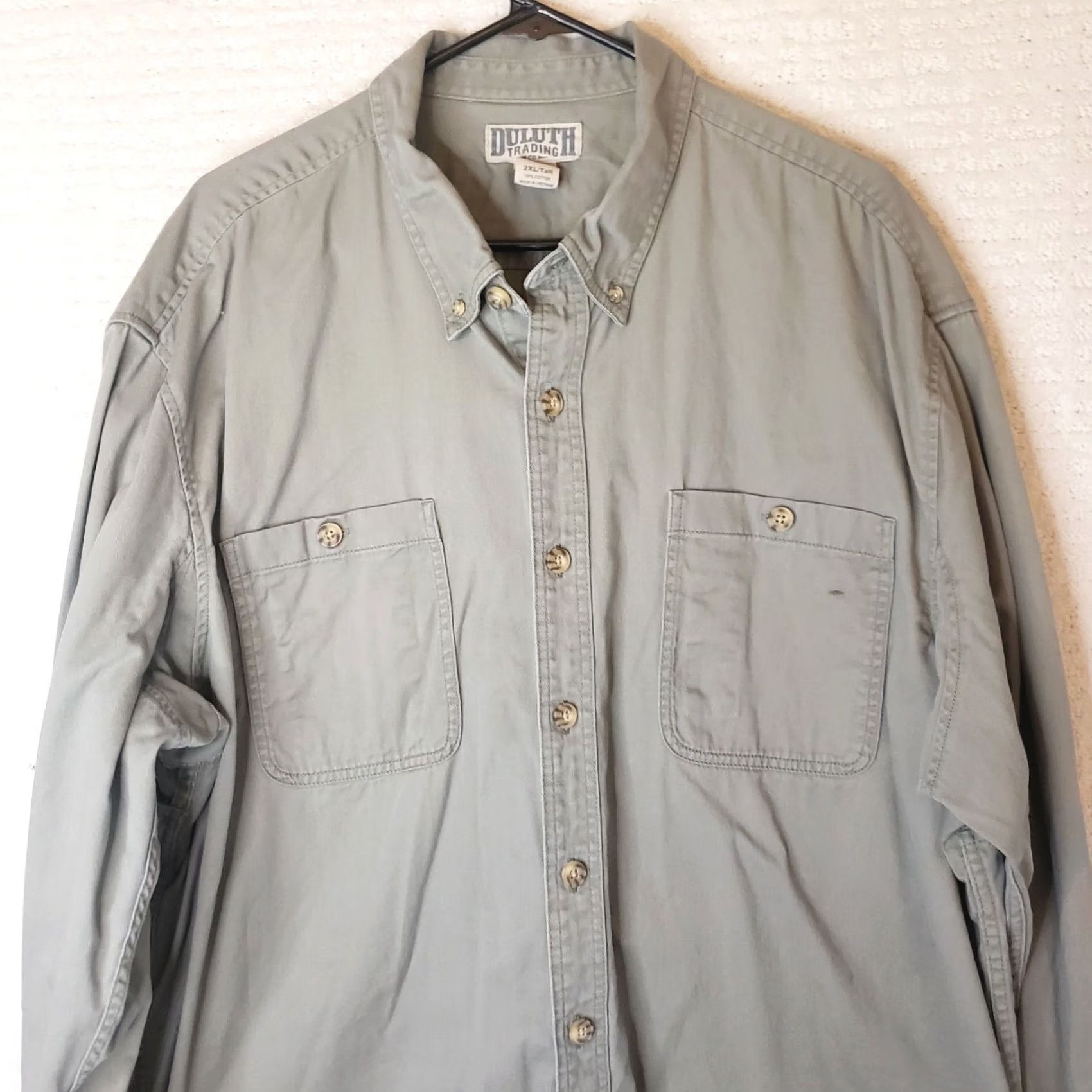 Vintage Duluth 2XL Tall Button-Down Shirt Men Green Khaki Heavyweight Cotton Flannel Pockets Workwear Relaxed Short/Long Sleeve (adjusted for clarity) Size US XXL / EU 58 / 5 - 2 Thumbnail