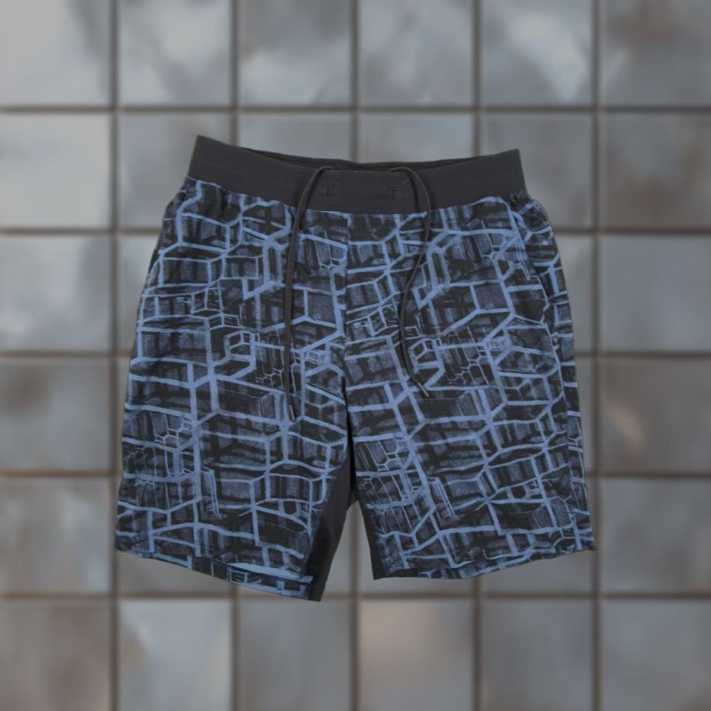 Lululemon Lululemon Shorts Mens Large Blue Black License to Train Geometric Athletic Gym Size US 33 - 1 Thumbnail