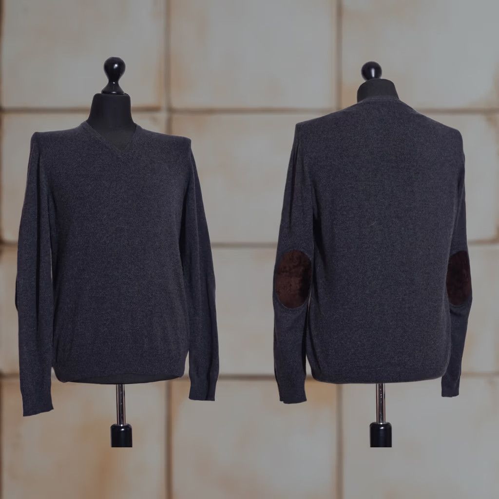 Hackett Hackett Jumper Men V-Neck Grey Cashmere/Silk/Wool Elbow Patches Size L Size US L / EU 52-54 / 3 - 1 Thumbnail