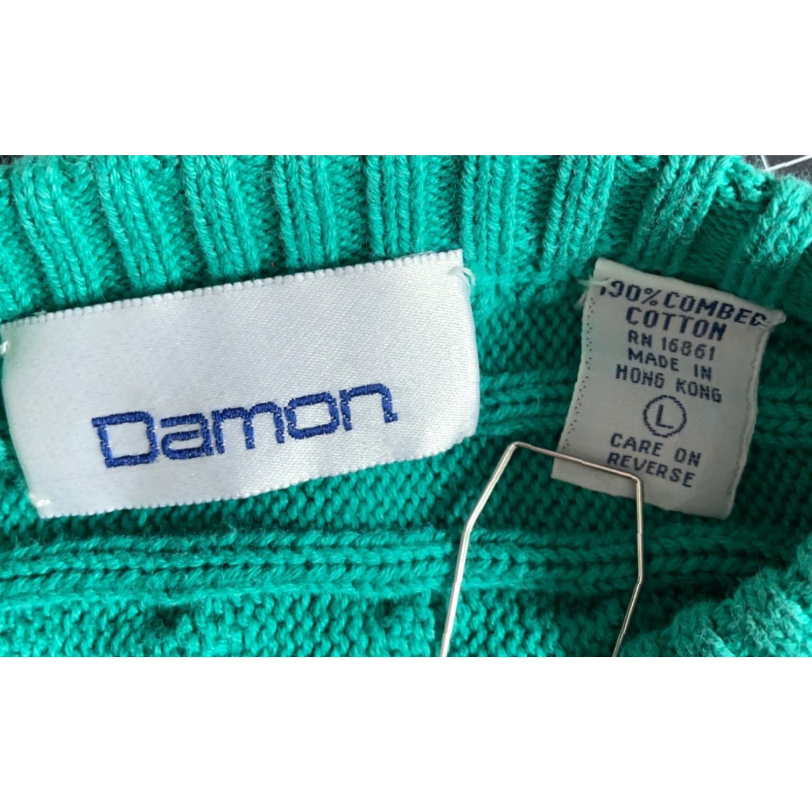 Vintage VINTAGE Damon 90s Cotton Cable Knit Sweater Crewneck Men's Large Green Pullover Casual Classic Preppy Hipster Retro Size US L / EU 52-54 / 3 - 3 Thumbnail