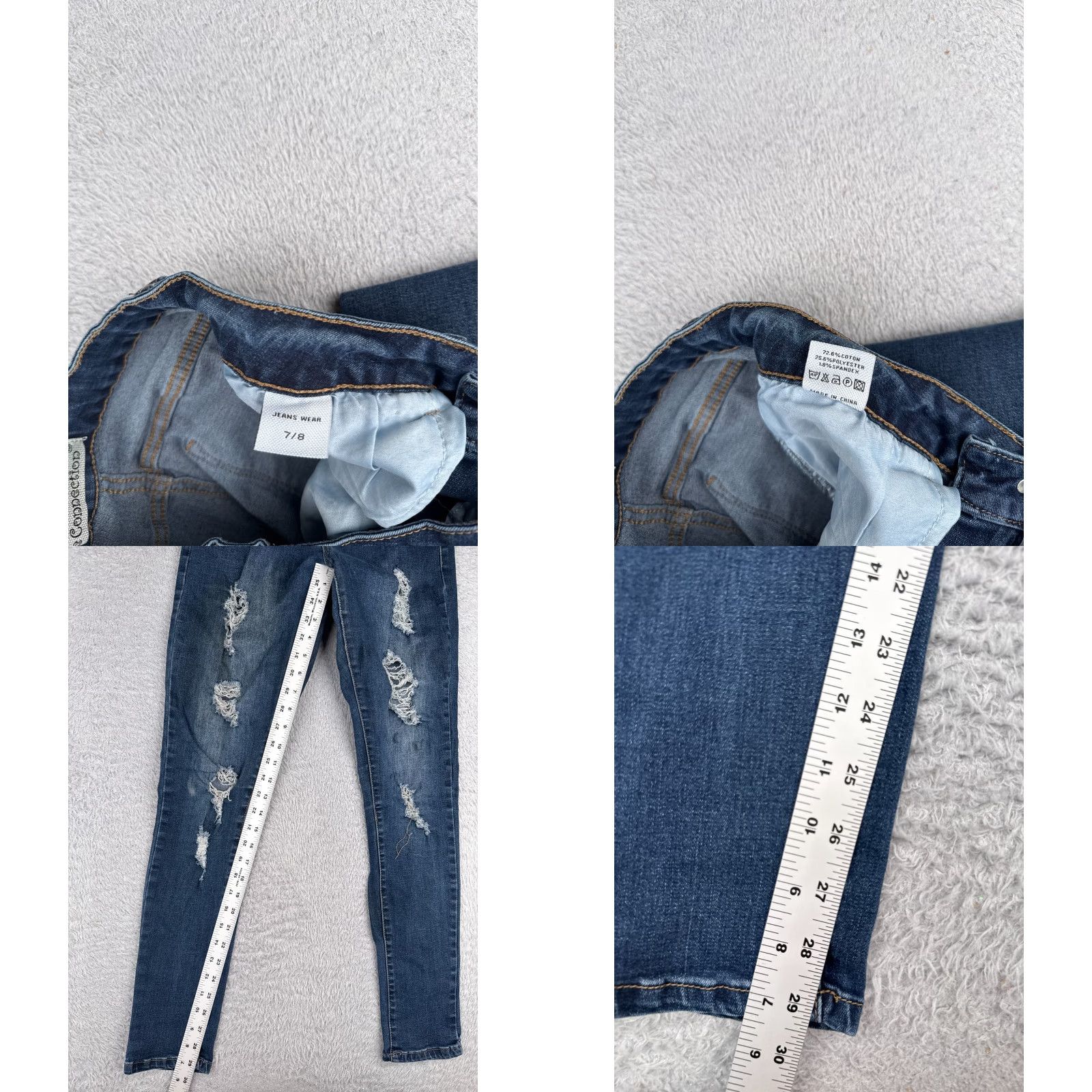 Denime Blue Connection Jeans Juniors 7 Blue Denim Distressed Skinny Mid Rise 27x30 Womens Size 28" / US 6 / IT 42 - 8 Thumbnail