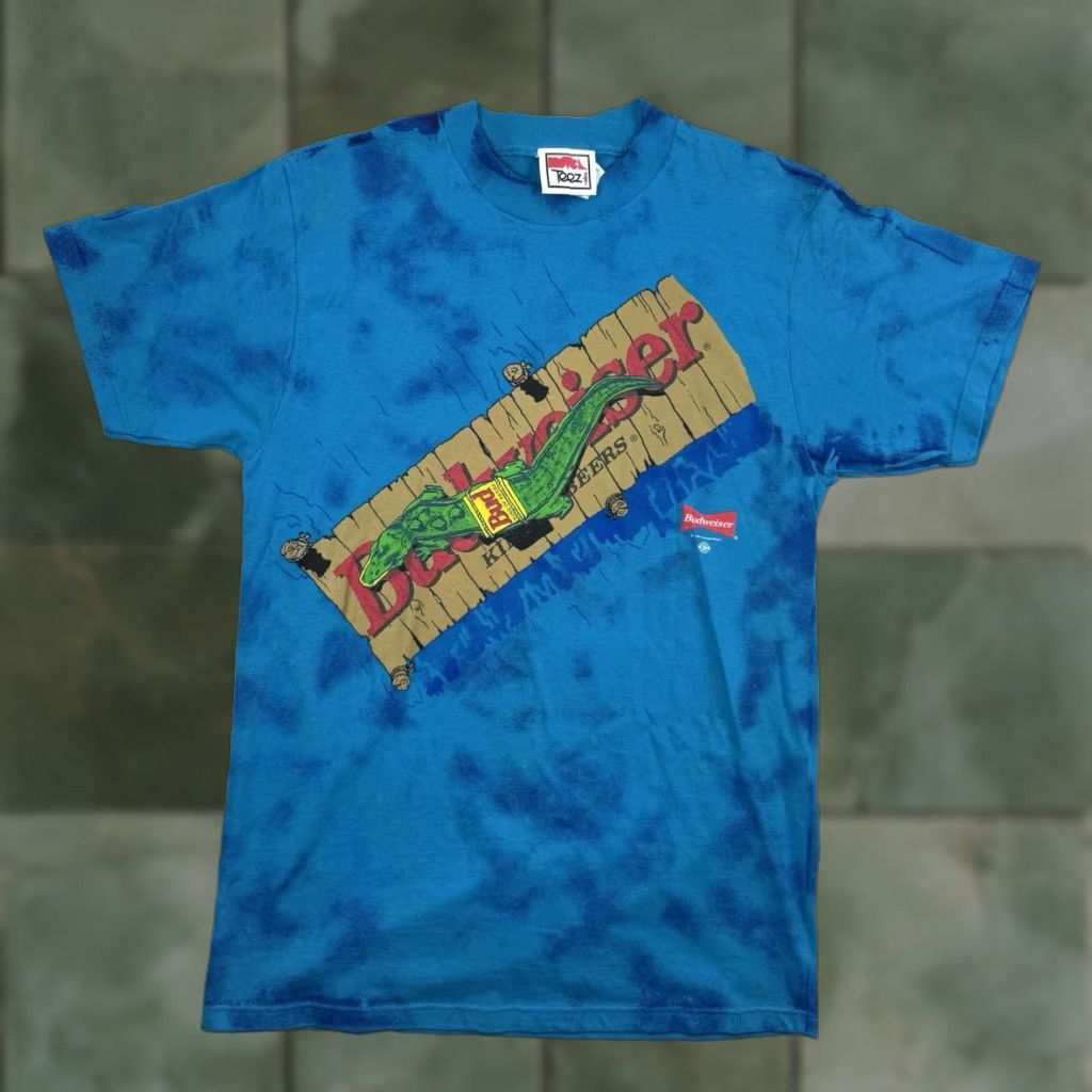 Budweiser VINTAGE Novel Tees Beer T-Shirt Mens Large Blue 90s Alligator Tie Dye Promo Size US L / EU 52-54 / 3 - 1 Thumbnail