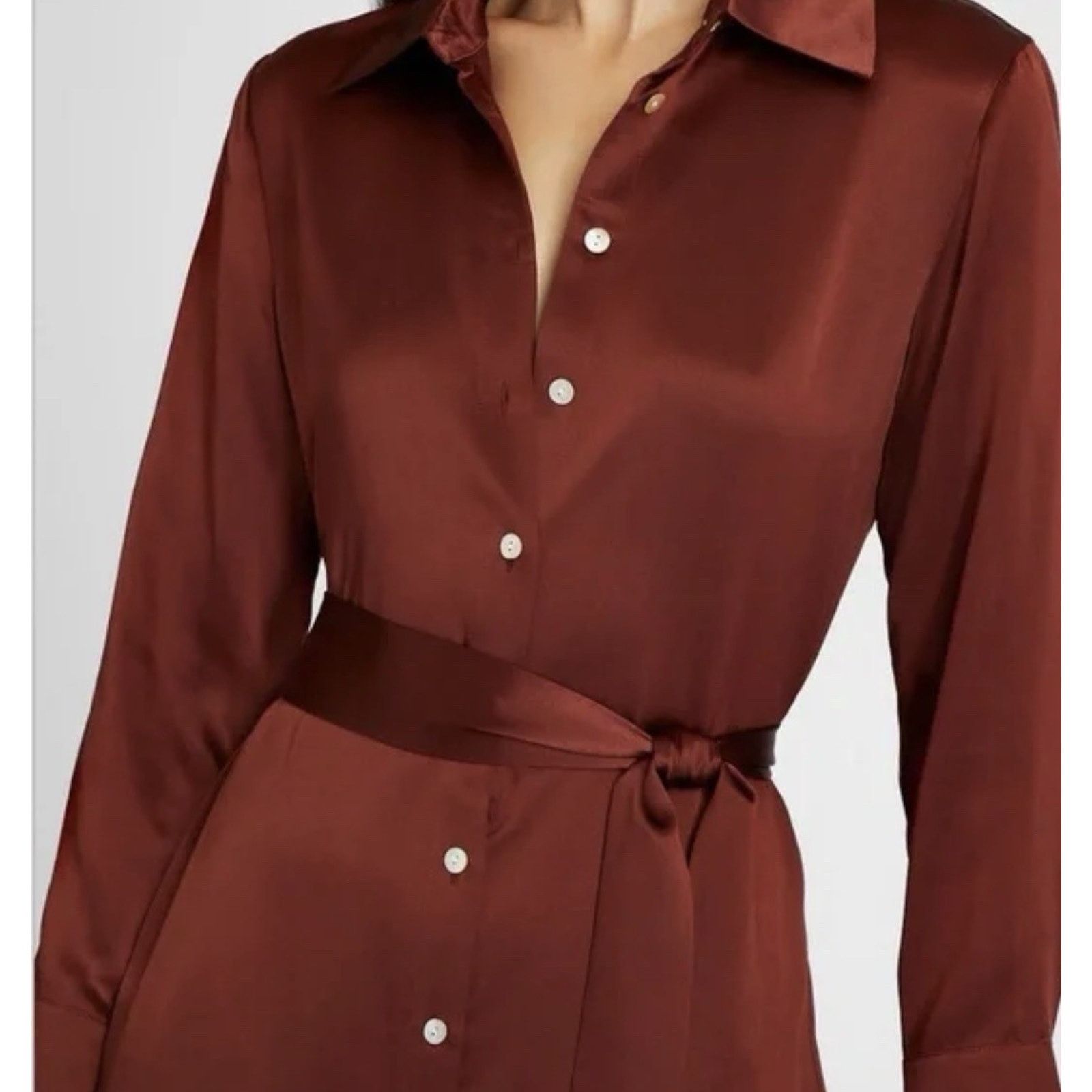 Club Monaco Club Monaco 100% Silk Midi Shirt Charmeuse Dress 4 Size S / US 4 / IT 40 - 2 Thumbnail