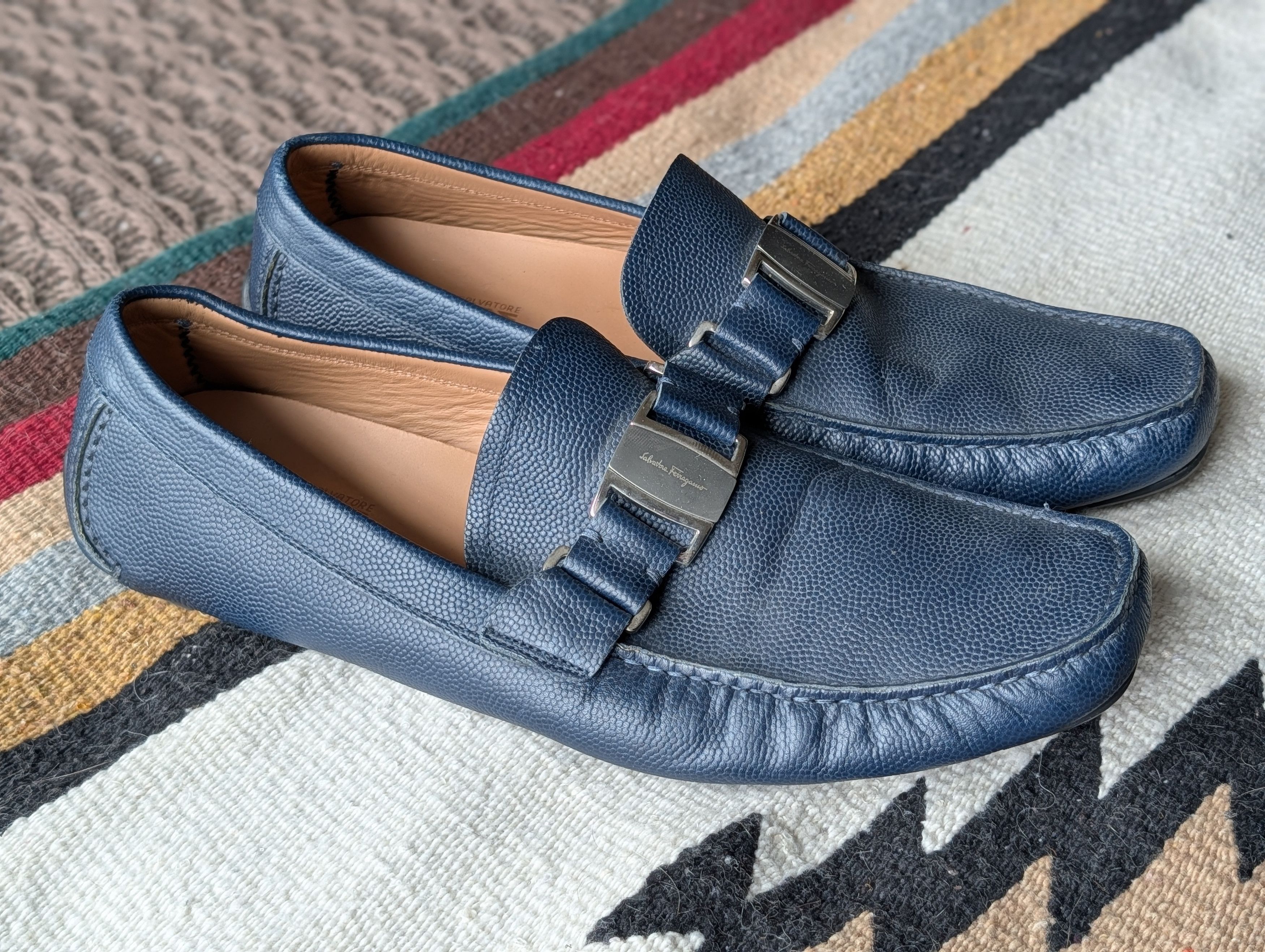 Salvatore Ferragamo Blue Leather Loafers - Size 12