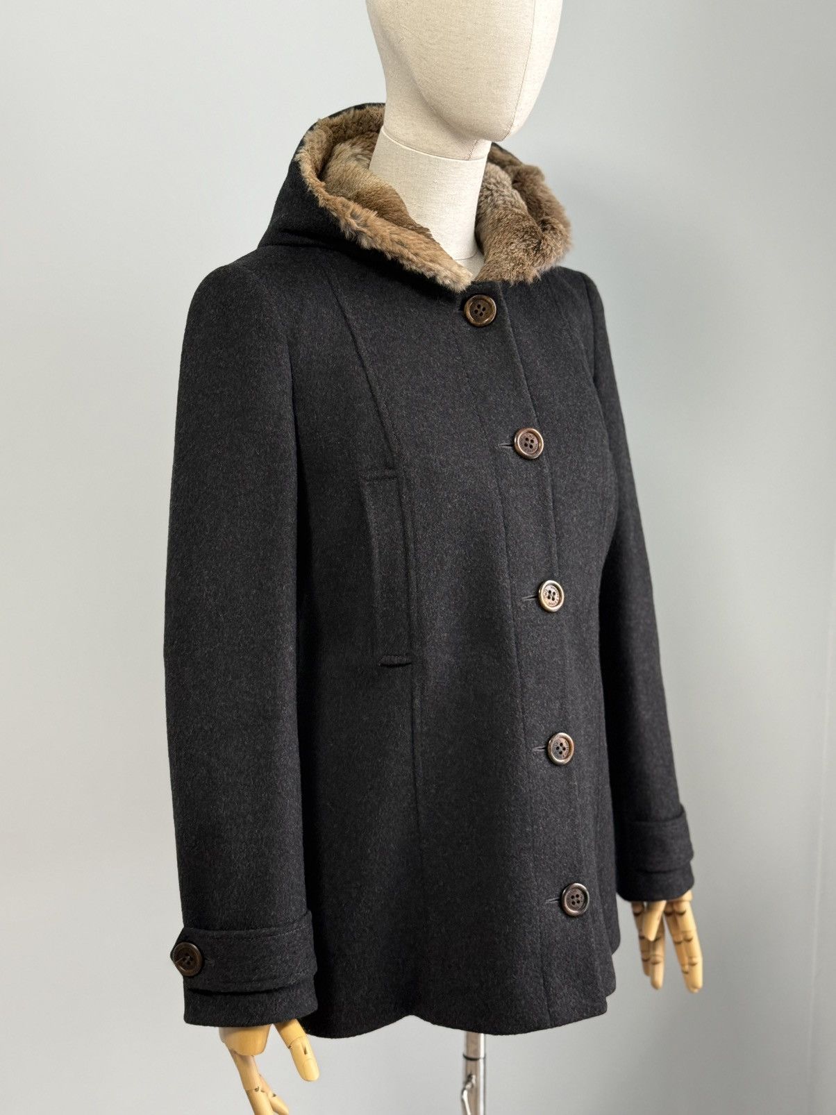 Dolce & Gabbana Dolce & Gabbana D&G Black Wool Coat Real Rabbit Fur Hood Size M / US 6-8 / IT 42-44 - 2 Thumbnail