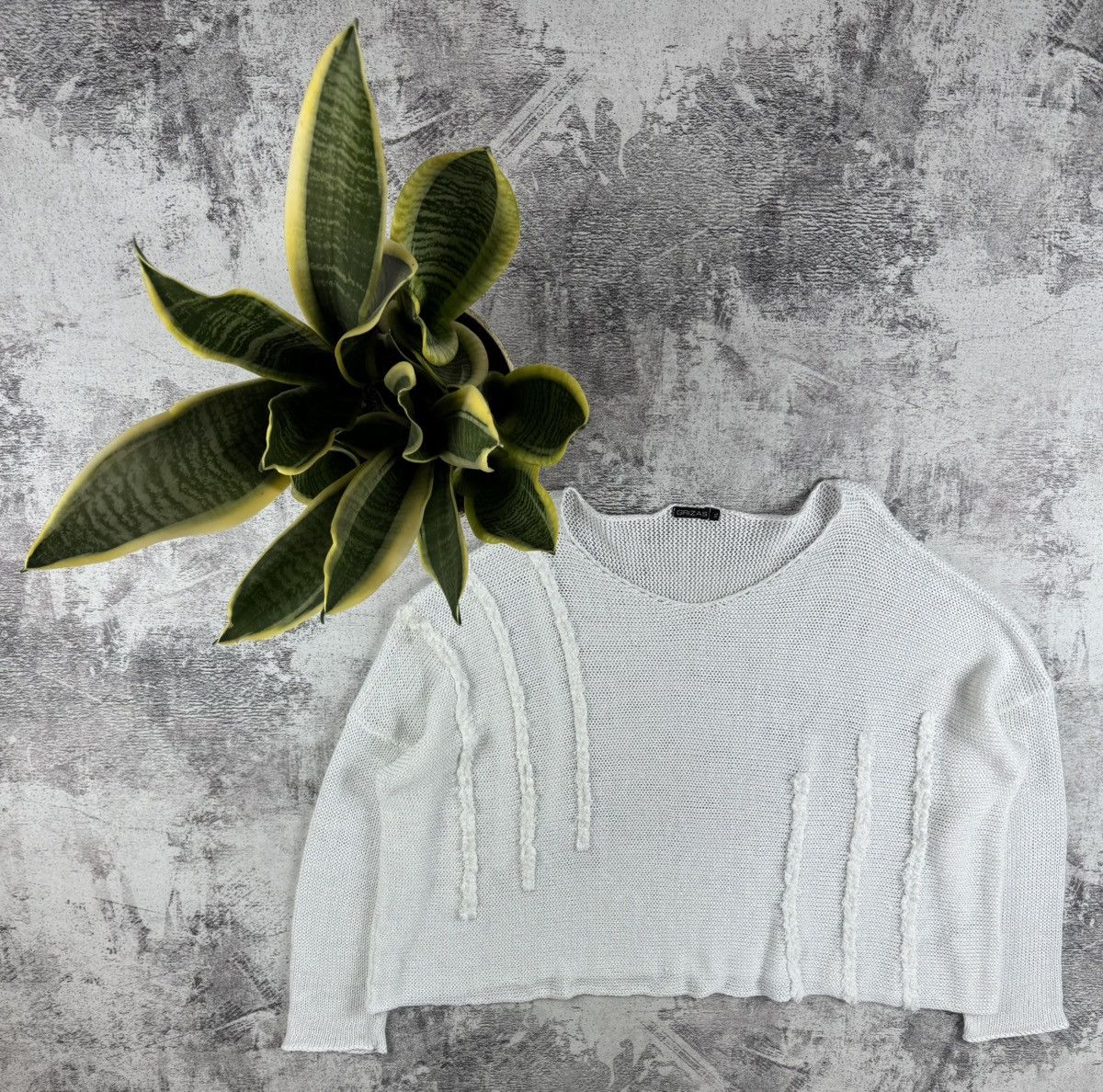 Japanese Brand Grizas Linen Asymmetric Oversized Knit Sweater Cropped Tunic Size XL / US 12-14 / IT 48-50 - 1 Thumbnail