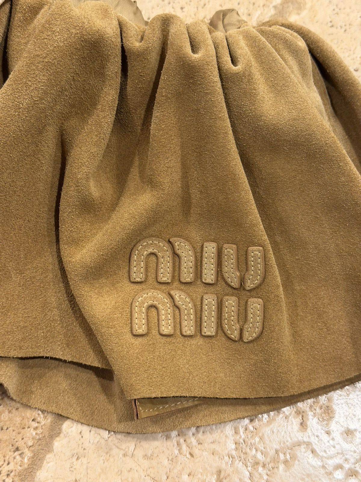 Miu Miu Miu Miu Suede Calf Leather Camel Mini Skirt Size 26" / US 2 / IT 38 - 2 Thumbnail