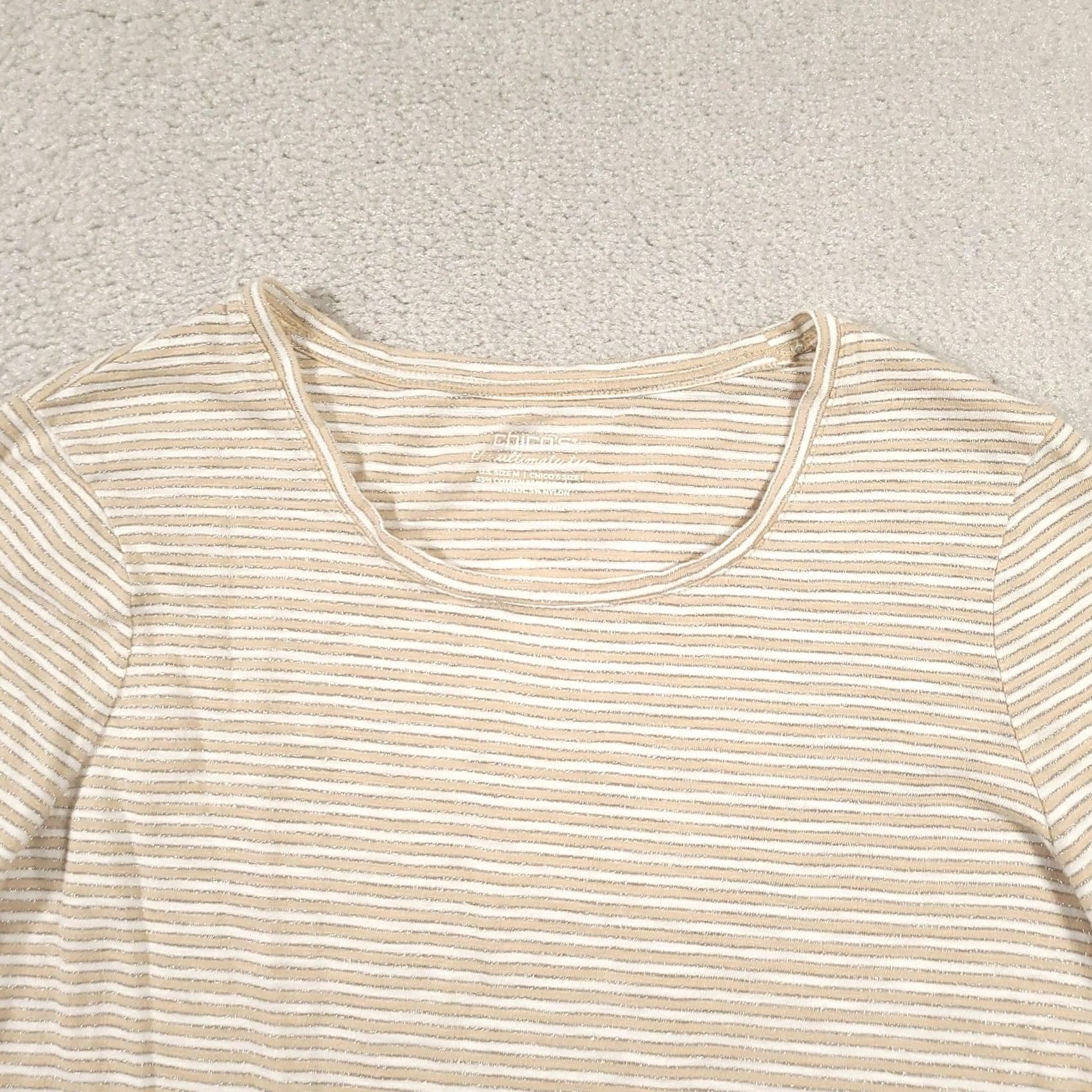 Vintage Chico's Ultimate Tee Shirt Womens M Beige White Stripe Metallic Tab Sleeve Shirt Size M / US 6-8 / IT 42-44 - 3 Thumbnail