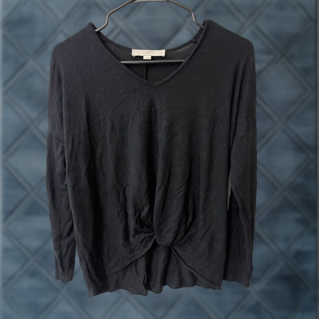 Loft Loft Shirt Women’s Long Sleeve Front Twist Knot Size XSP Black Size XS / US 0-2 / IT 36-38 - 1 Thumbnail