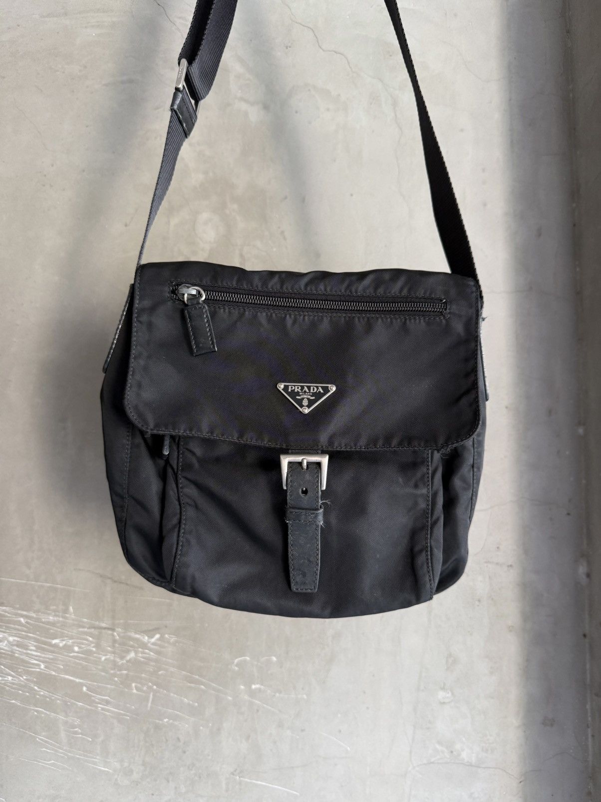 2000s PRADA Archive Black Nylon Flap Shoulder Bag