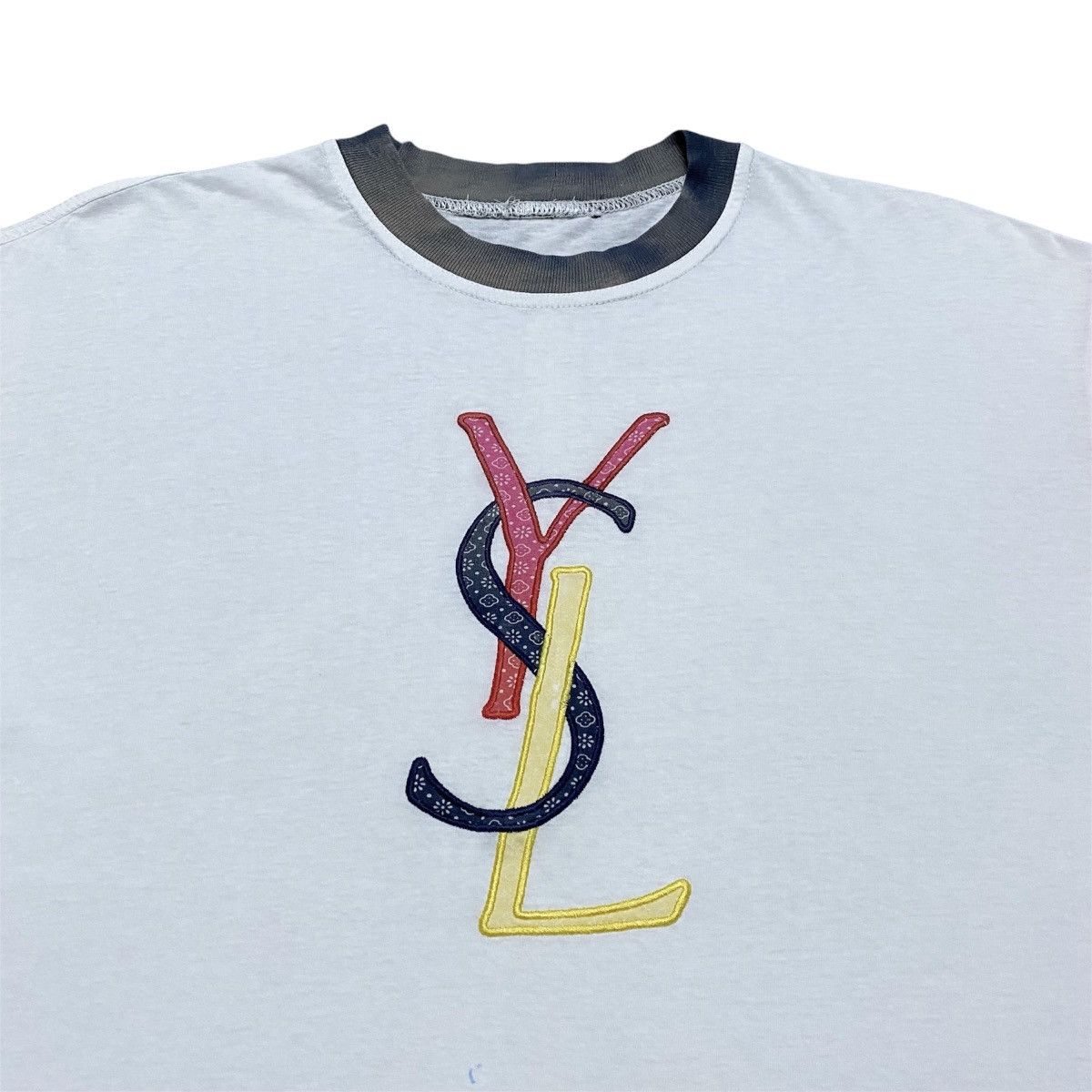 Vintage × Yves Saint Laurent Rare‼️🔥Vintage YSL Embroidery Big Logo Multicolour T-Shirt Size US M / EU 48-50 / 2 - 3 Thumbnail