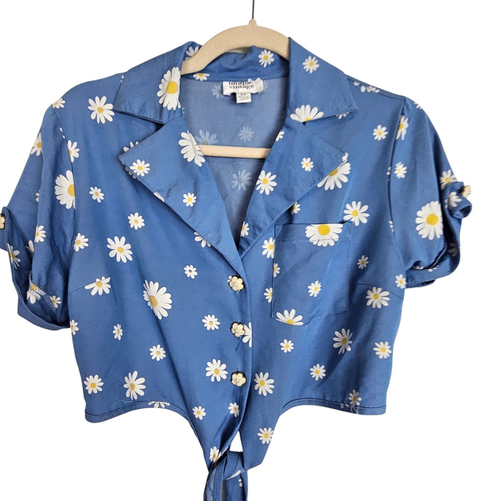 Vintage Unique Vintage Womens Daisy Floral Crop Top S Retro Pin Up Size S / US 4 / IT 40 - 1 Thumbnail
