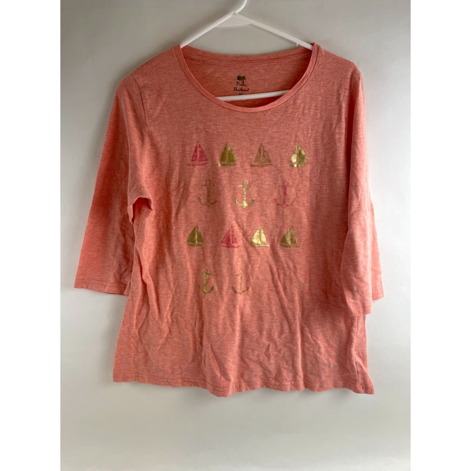 Nautica VINTAGE Pal Harbour Shirt Womens XL Peach Sail Boat Nautical 3/4 Sleeve Crewneck Size XL / US 12-14 / IT 48-50 - 2 Thumbnail