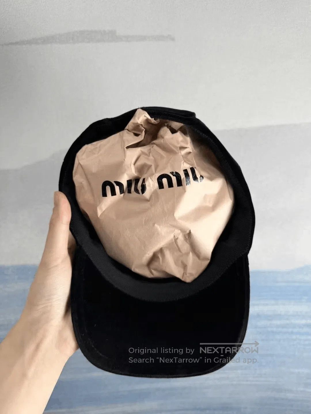 Miu Miu Miu Miu Black Gold Thread Velvet Cap S. Size ONE SIZE - 3 Thumbnail
