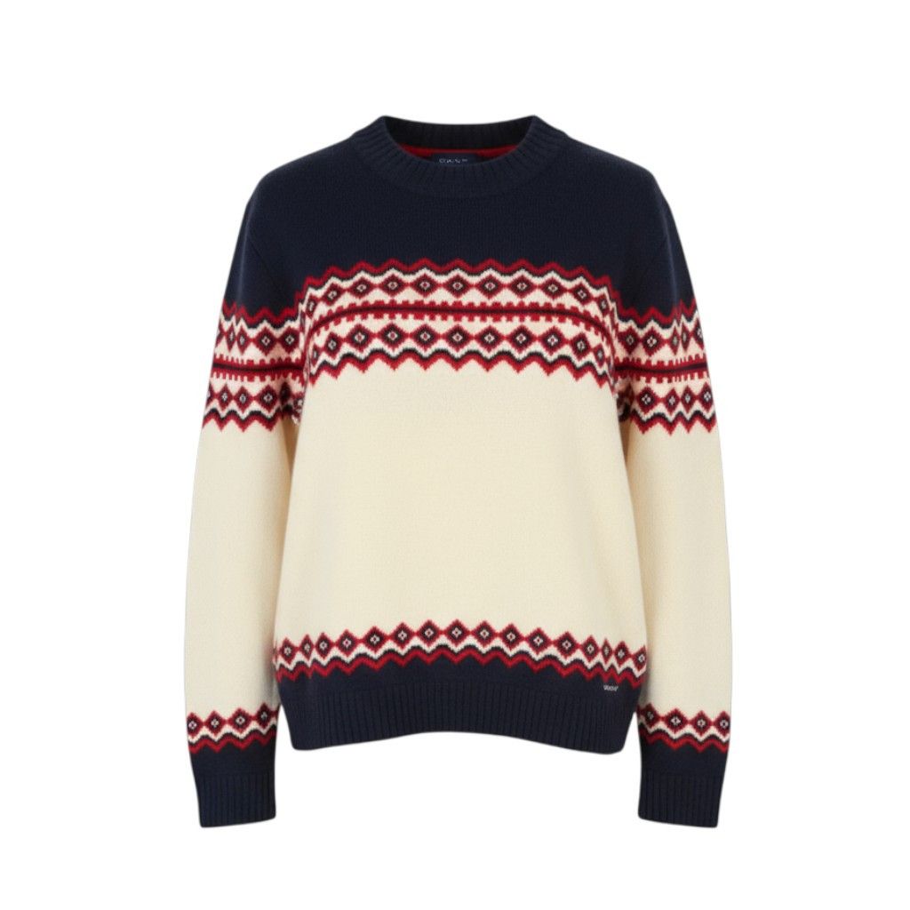 Gant HOLIDAY FAIR ISLE C-NECK XL Cream Lambswool Jumper 87249 Size US XL / EU 56 / 4 - 1 Thumbnail