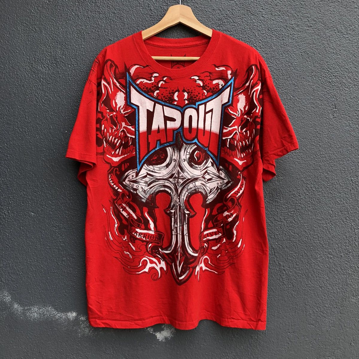 Pre-owned Affliction X Tapout Vintage Y2k Tapout Over Print Axe Shirt Affliction Style In Red