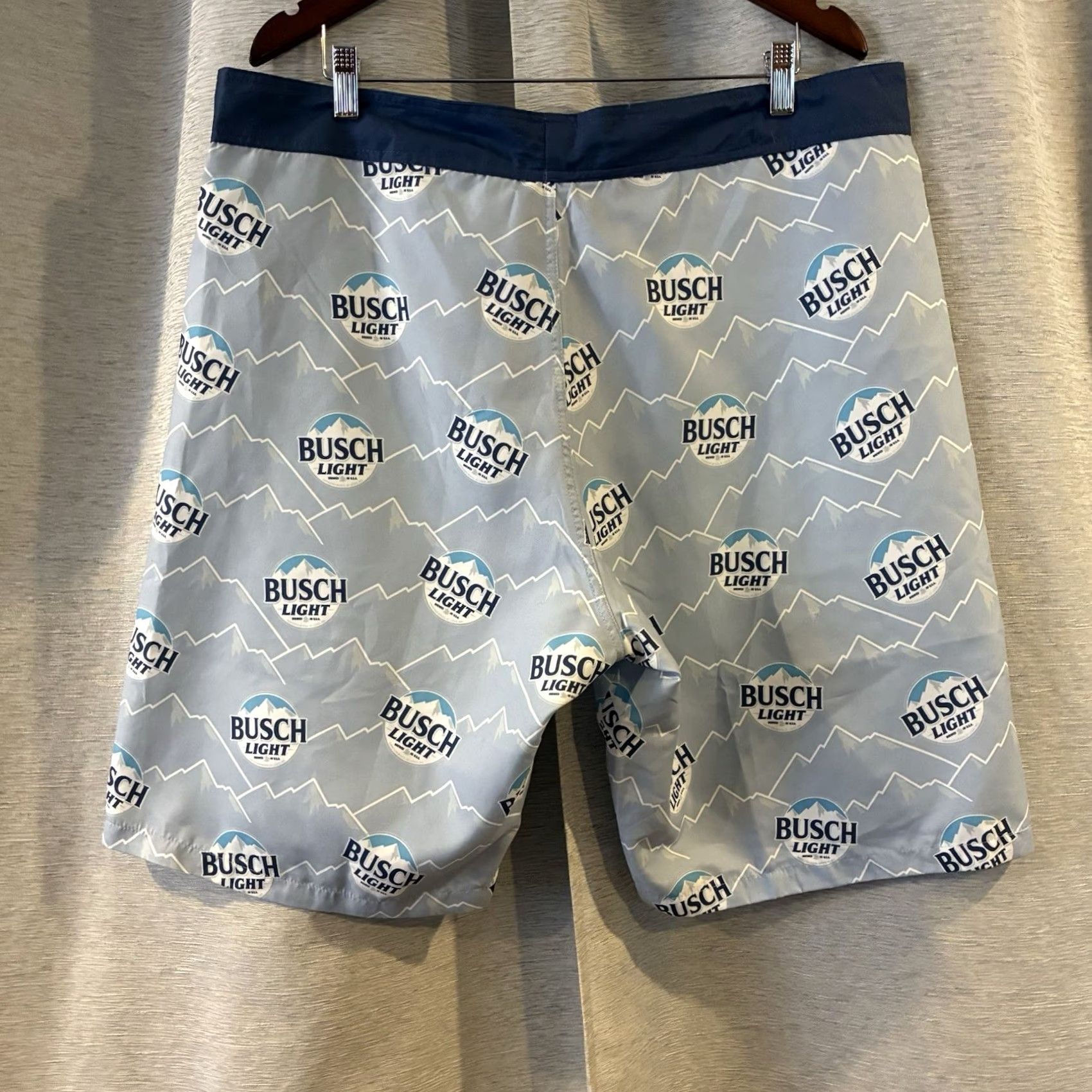 Vintage Busch Logo & Mountain Range All Over Print Board Shorts Blue 3XL NWT Men Big & Tall Polyester Swim Bottoms Size US 39 - 3 Thumbnail