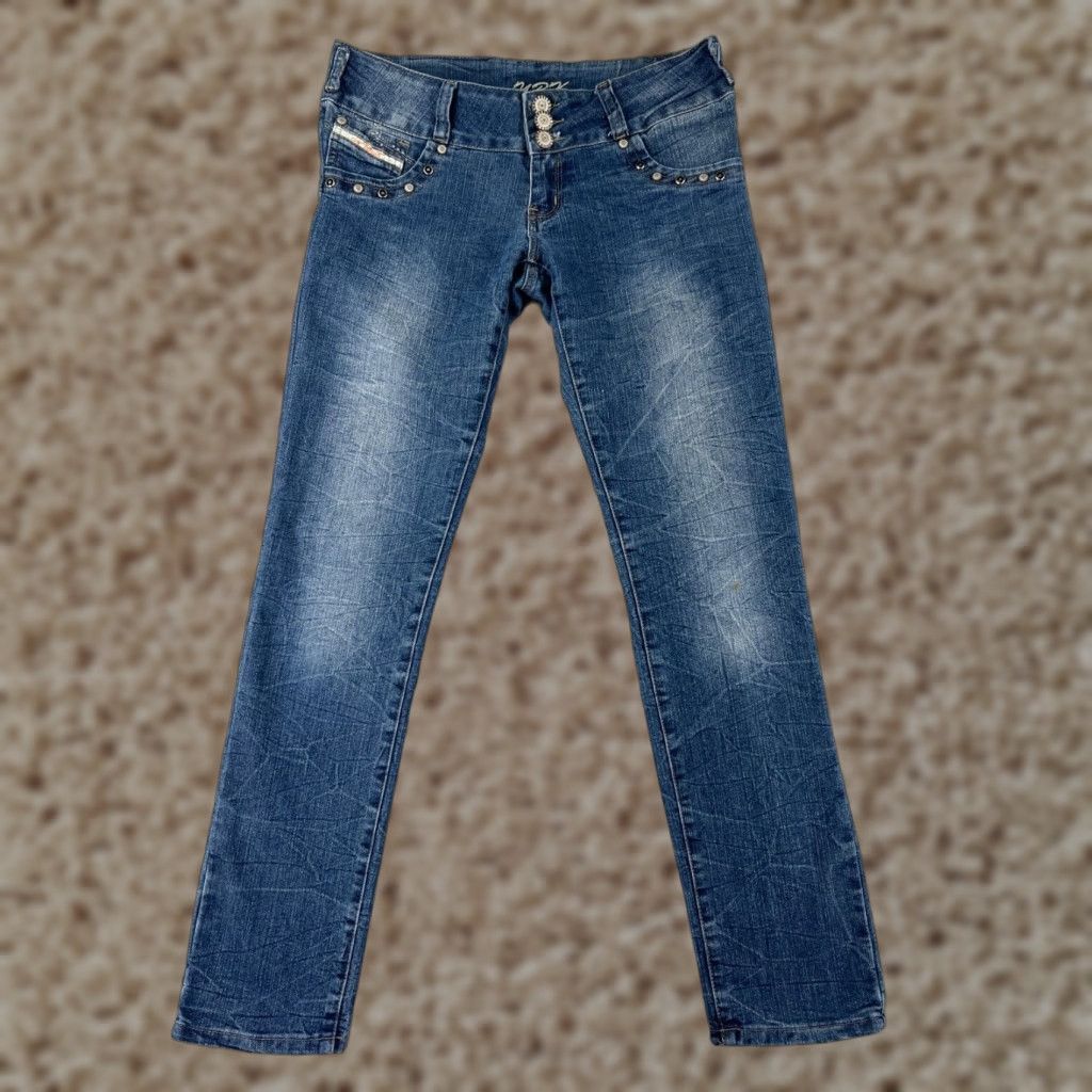 Vintage NBK Jeans Womens 11 Blue Denim Cotton Blend Stretch Skinny Triple Button Jeans Size 32" / US 10 / IT 46 - 1 Thumbnail