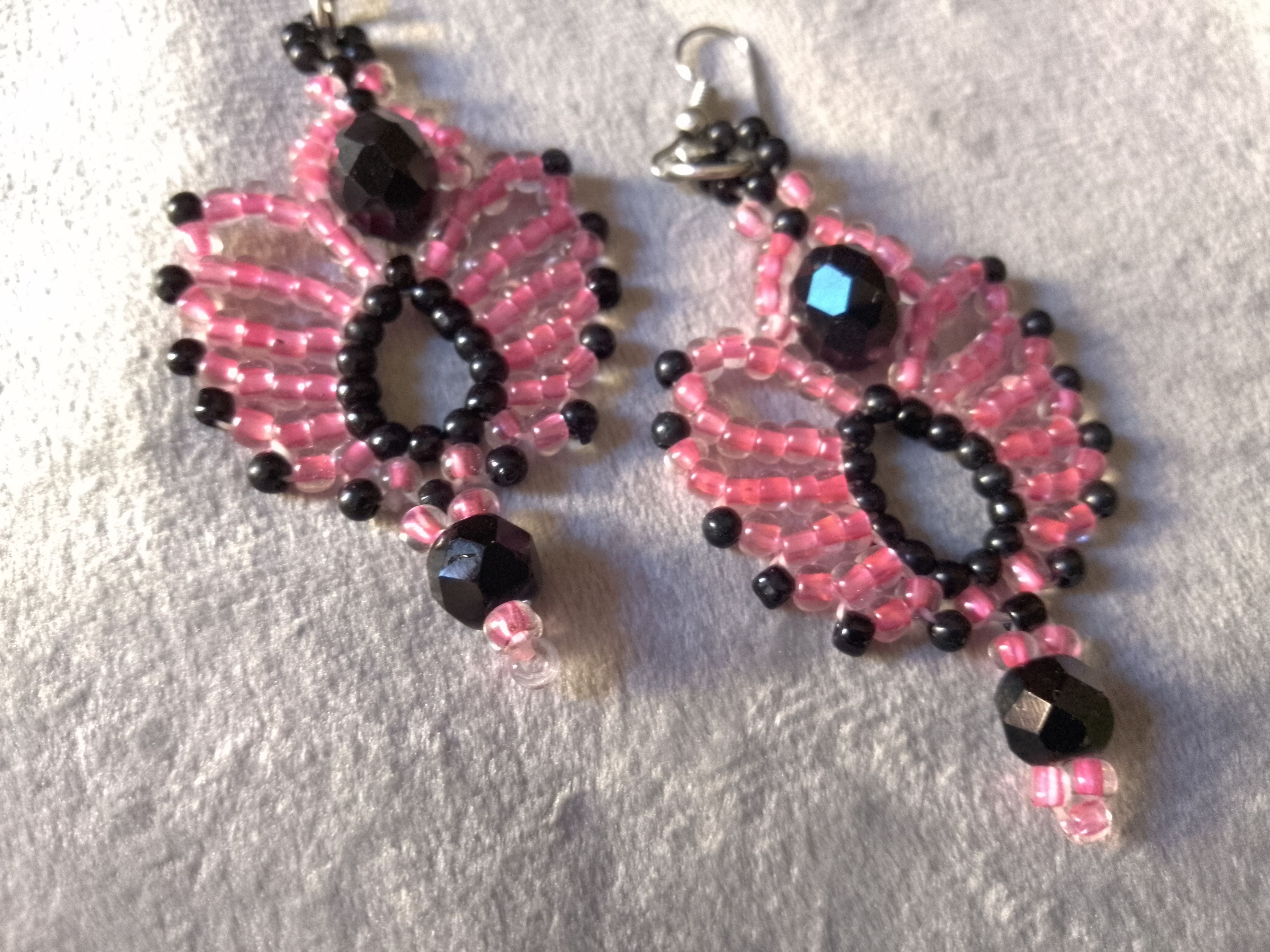 Handmade Necklace Braided Pink Black Earrings Crystals Elegant Size ONE SIZE - 9 Thumbnail