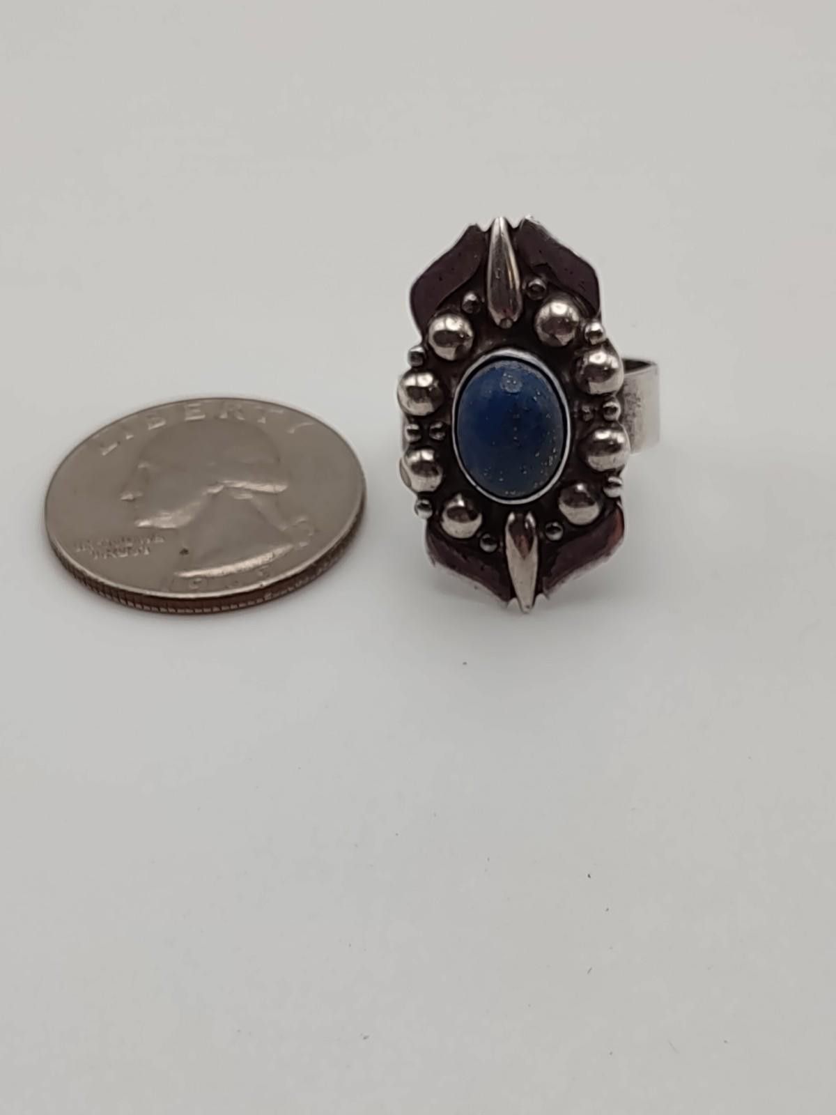 The Unbranded Brand Sterling Silver Lapis Southwestern Style Ring Size 7.5 Size ONE SIZE - 4 Thumbnail