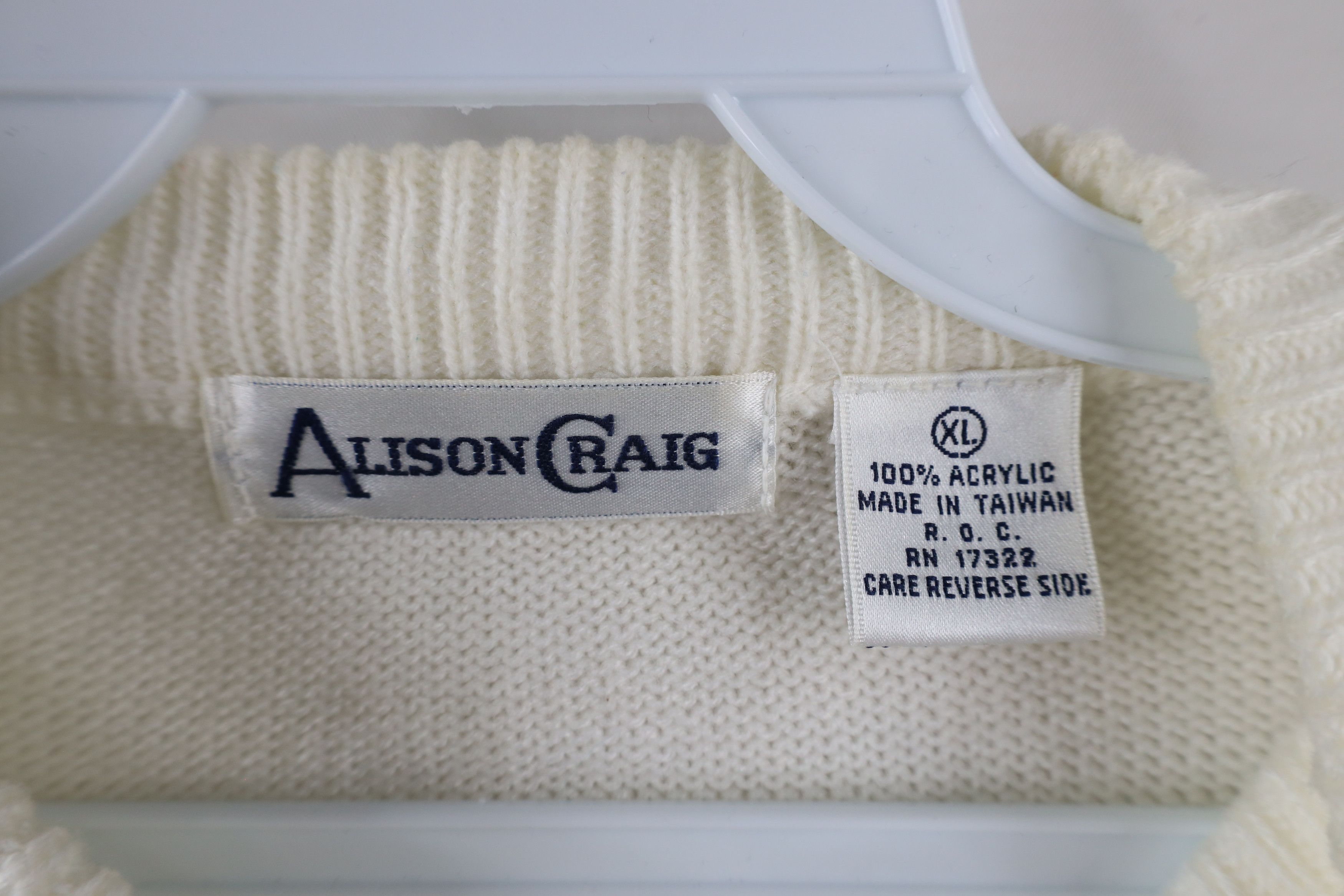 Vintage Vintage 90s Streetwear Cable Knit Cardigan Sweater White Size XL / US 12-14 / IT 48-50 - 6 Thumbnail