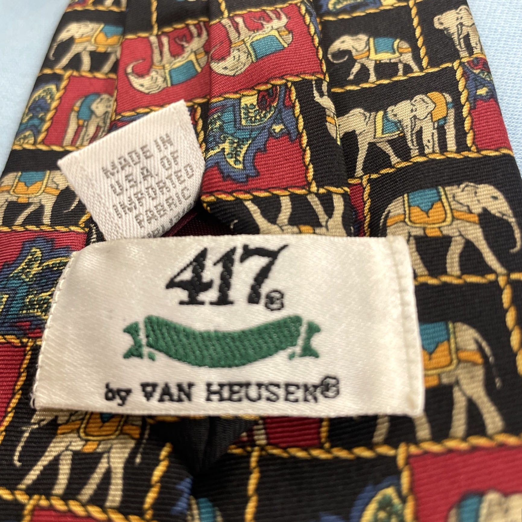 Van Heusen VINTAGE Van Heusen Tie Elephant Paisley Silk Tie vtg 90s Check Red Black Gold USA Men Size ONE SIZE - 4 Thumbnail