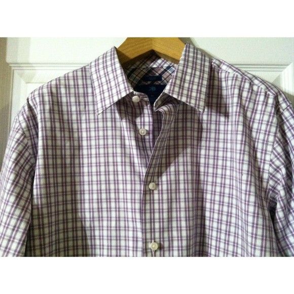 Egara EGARA MENS PURPLE 100%COTTON PLAID CASUAL SHIRT SIZE: XL Size US XL / EU 56 / 4 - 2 Thumbnail