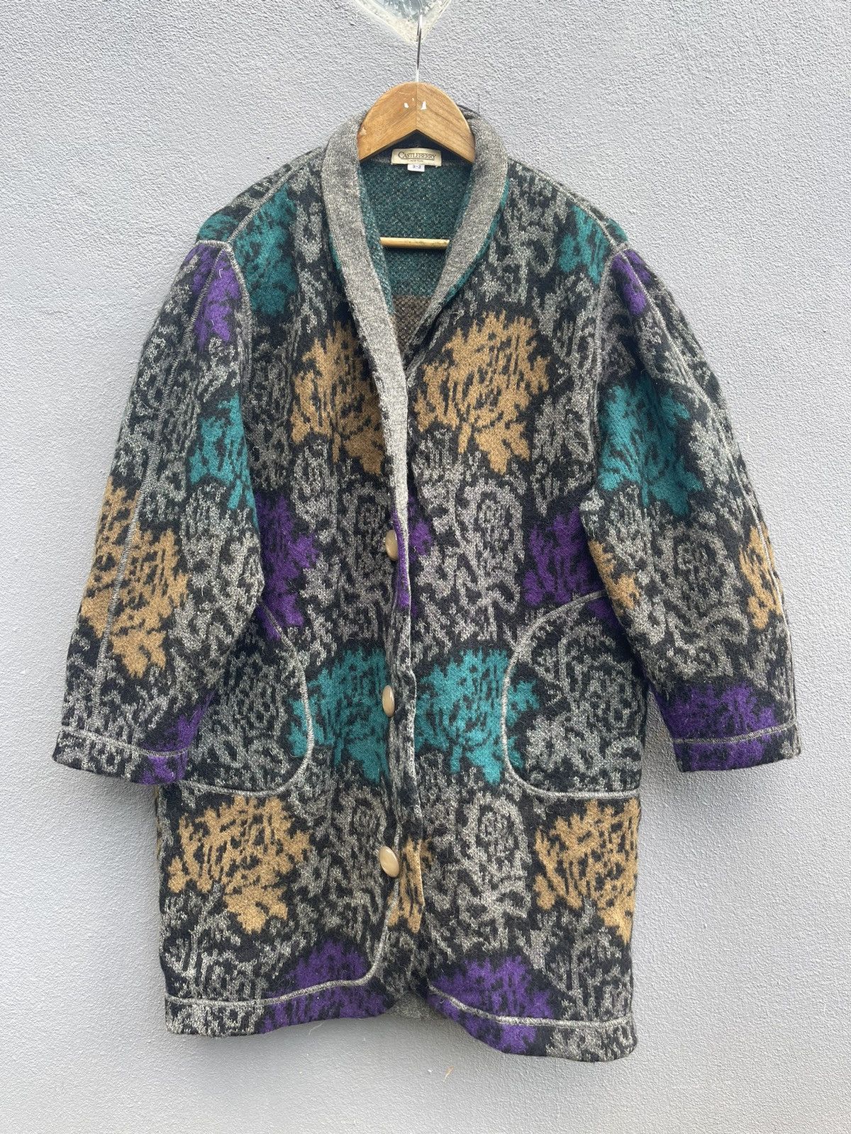 Designer Vintage Castleberry New York Wool Jacket Bold Floral Pattern Size L / US 10 / IT 46 - 1 Thumbnail