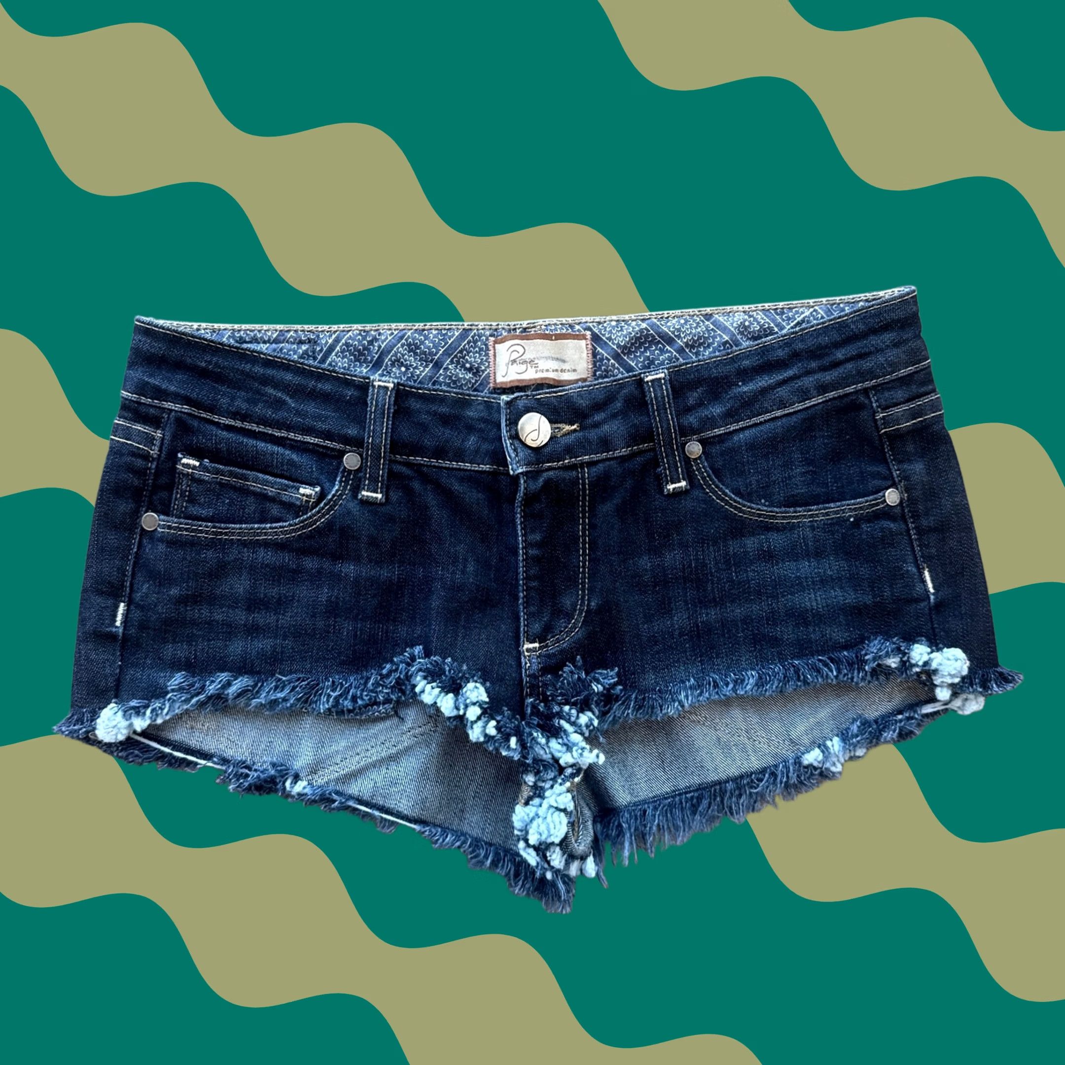Paige VINTAGE Paige Cutoff Micro Mini Frayed Dark Wash Denim Jean Shorts 28 Womens 28 Denim Shorts Size 28" / US 6 / IT 42 - 1 Thumbnail