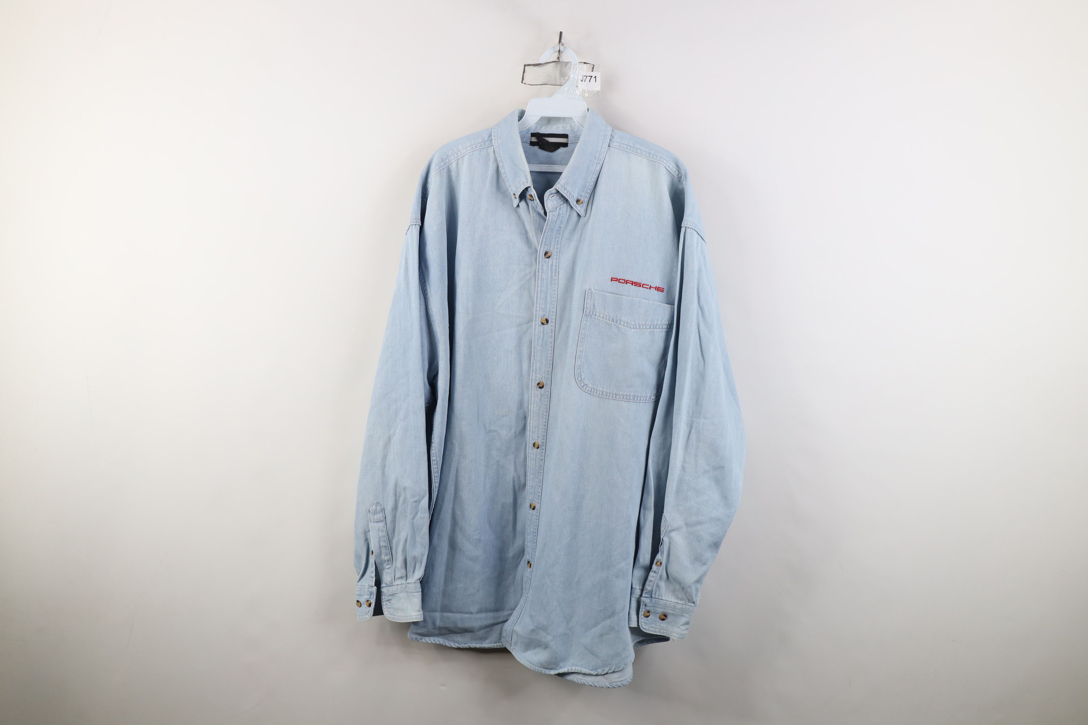 Vintage Vintage 90s Porsche Racing Denim Button Down Shirt USA Size US XL / EU 56 / 4 - 1 Thumbnail