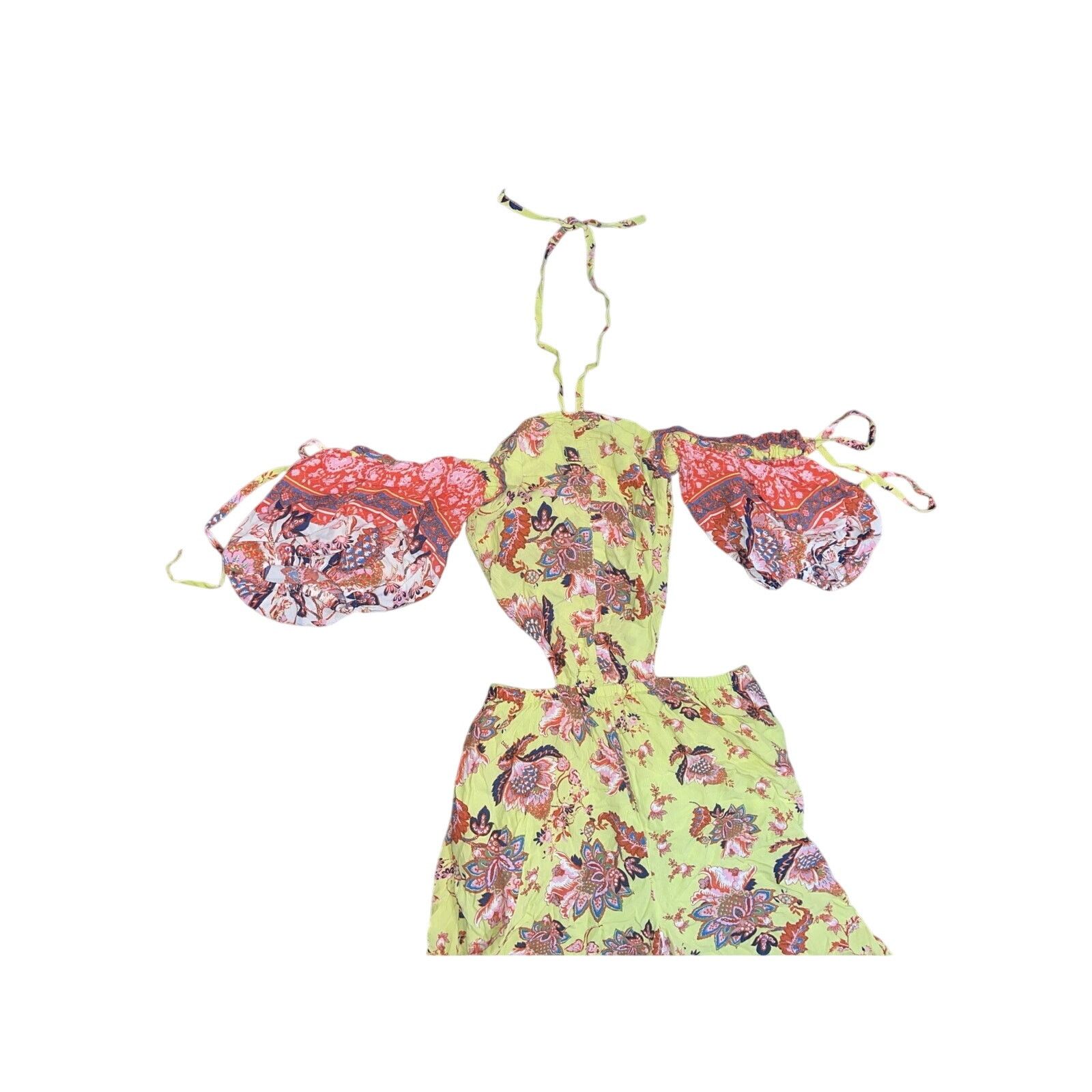 Free People Bali Citrus Skies One Piece Wide Leg Jumpsuit Floral Pockets Size 26" / US 2 / IT 38 - 4 Thumbnail