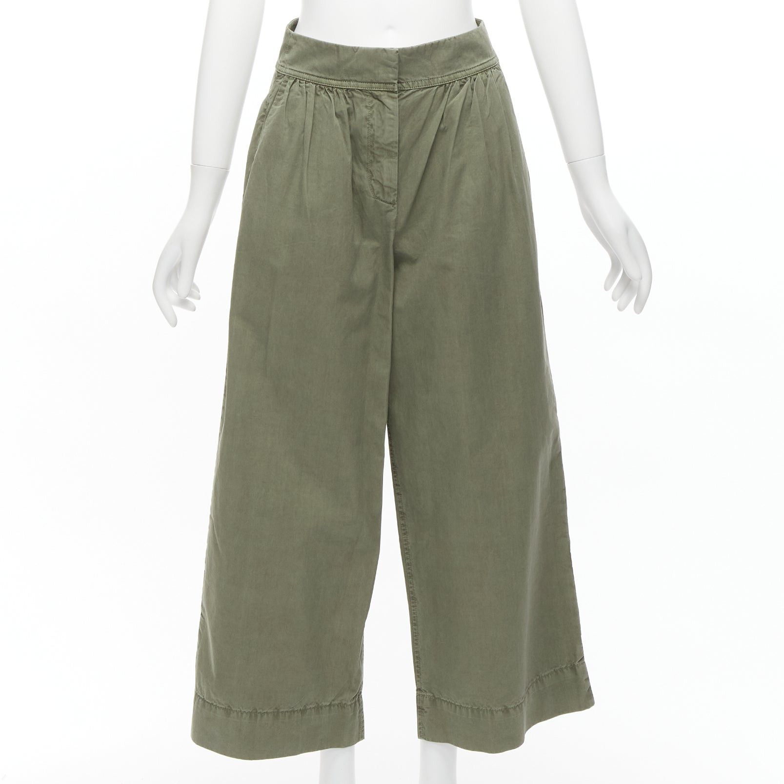 J.Crew J.CREW COLLECTION 100% washed green cotton pleat front wide safari pants US0 XS Size 26" / US 2 / IT 38 - 1 Thumbnail