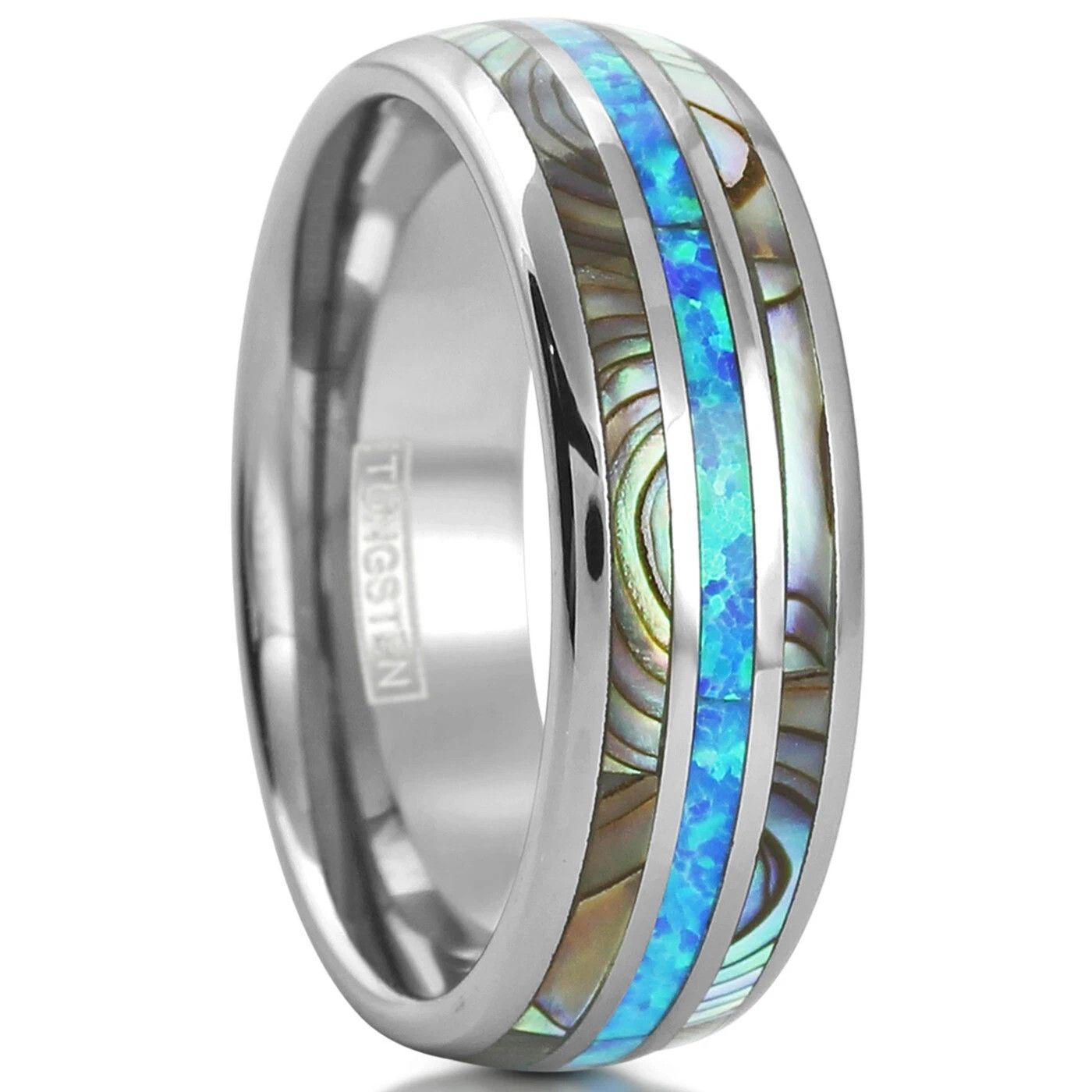 Other 8mm Tungsten Ring Abalone & Blue Opal Wedding Band Ring Size ONE SIZE - 2 Thumbnail