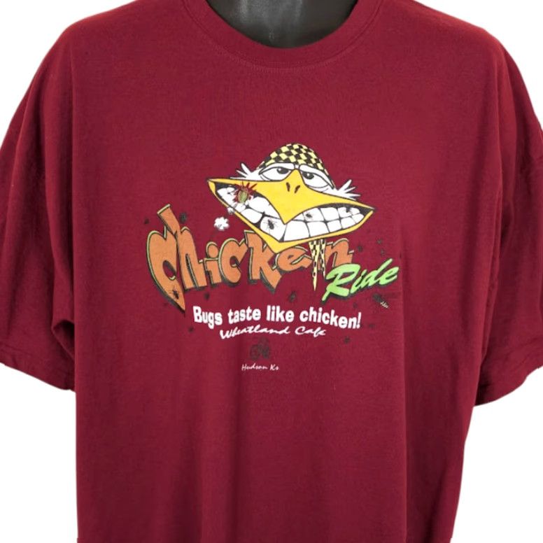 Gildan Hudson Chicken Ride T Shirt Mens 2XL Red Bike Ride Kansas Wheatland Cafe Gildan Cotton Crew Neck Short Sleeve Vintage: No Size US XXL / EU 58 / 5 - 2 Thumbnail