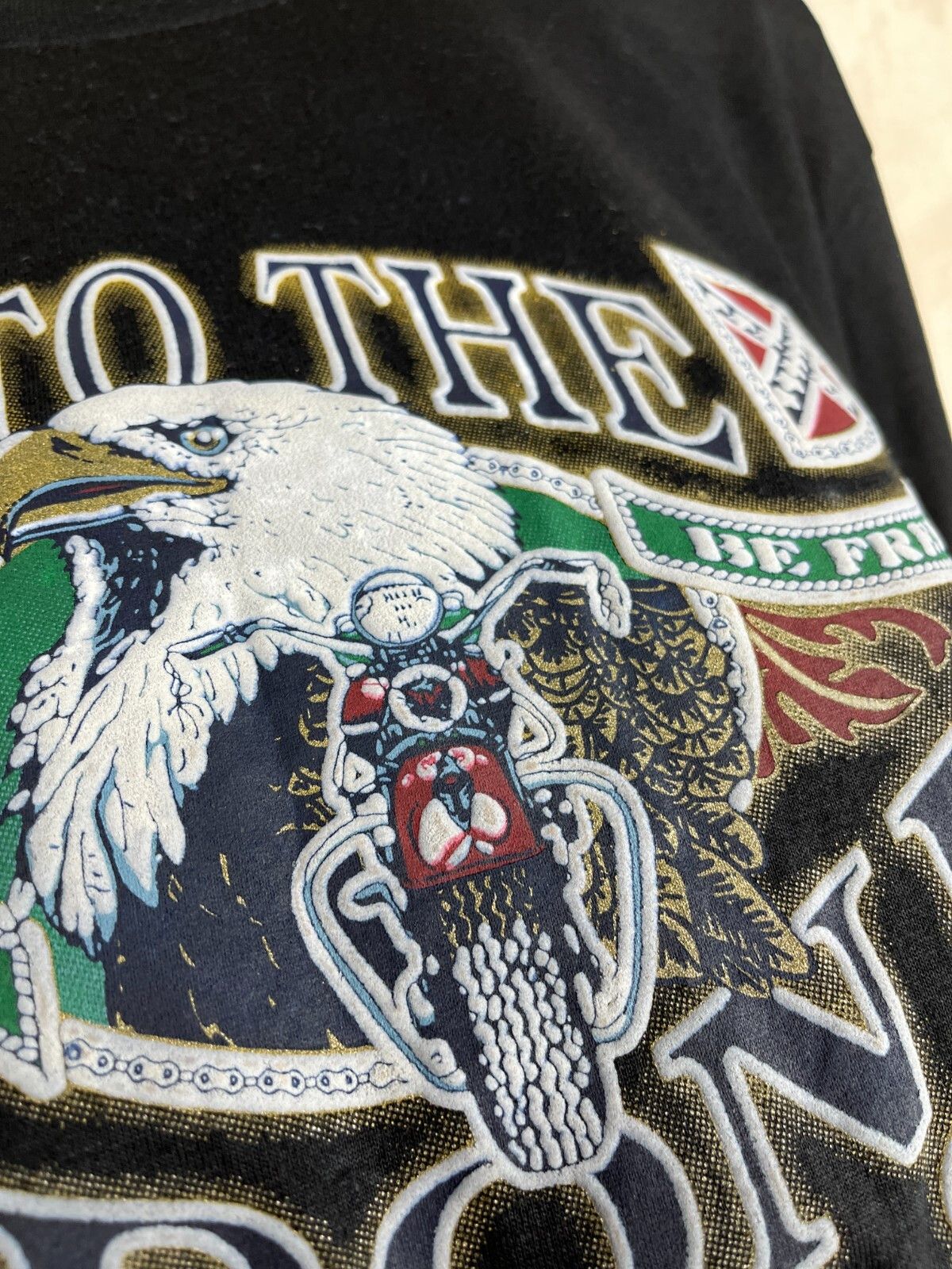 Vintage 90's Bad To The Bone USA Eagle Biker Moto Sun Art Design Size US M / EU 48-50 / 2 - 11 Thumbnail
