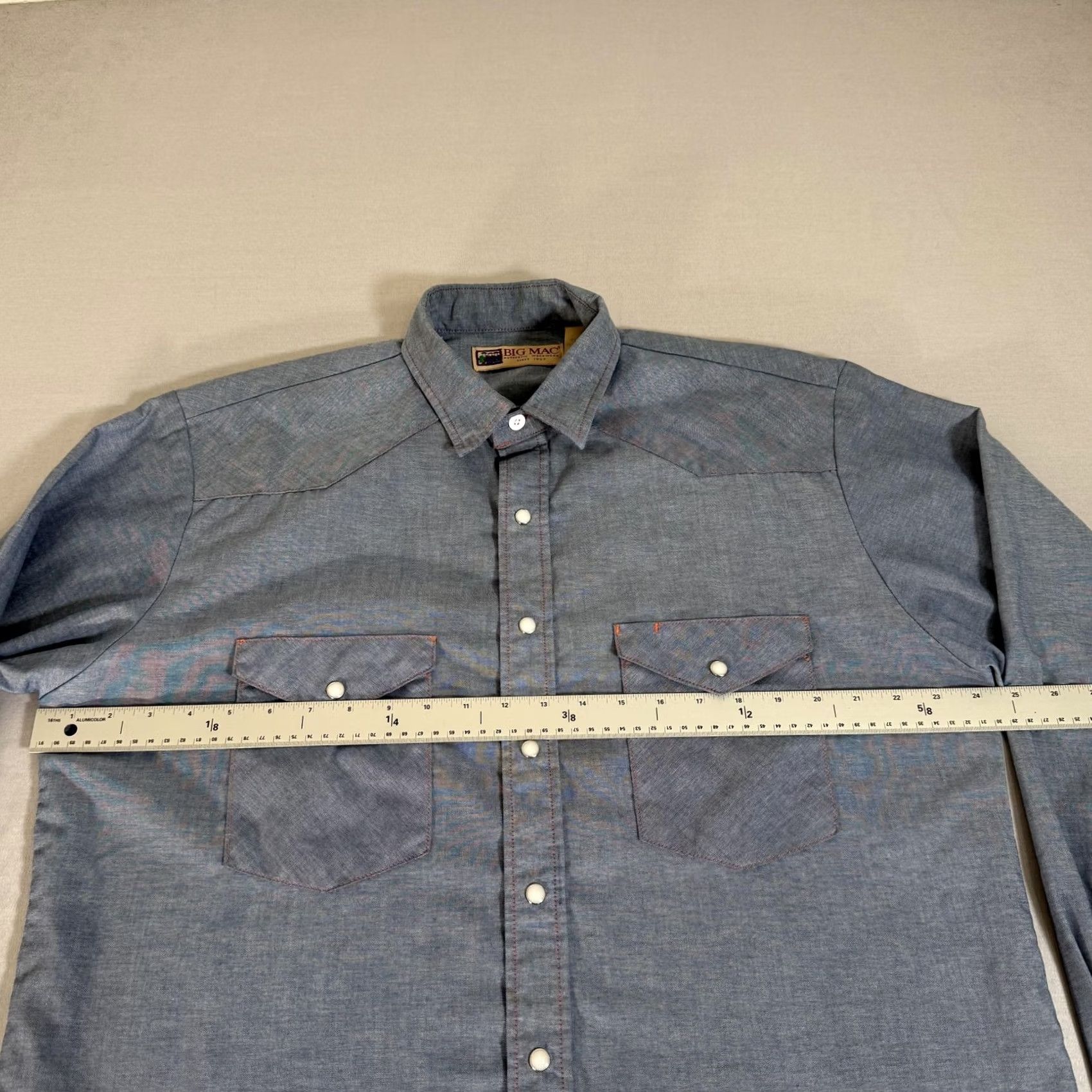 Vintage VINTAGE Big Mac Shirt Mens Large Tall Blue Chambray Pearl Snap Western Work Size US L / EU 52-54 / 3 - 4 Thumbnail