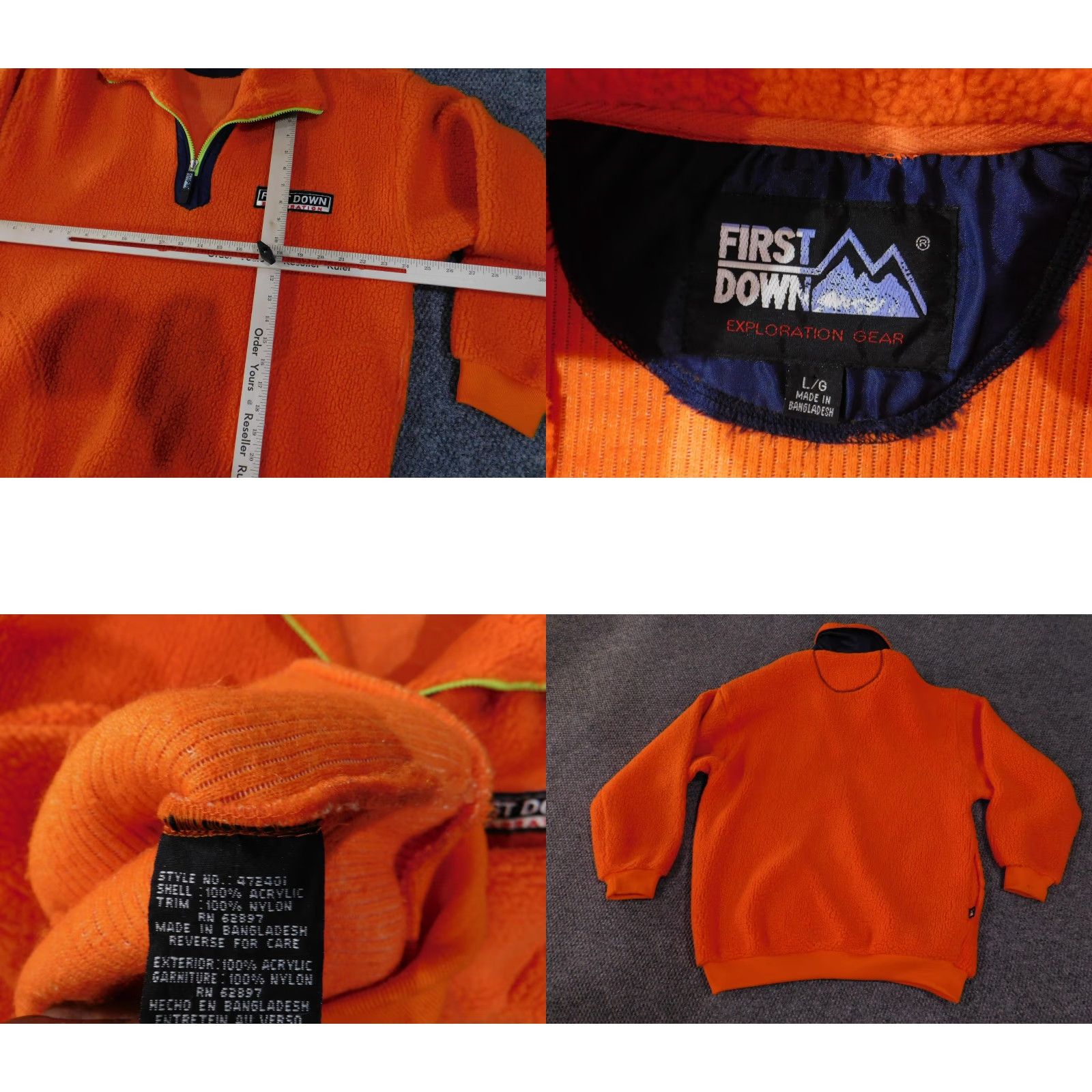 Vintage VINTAGE First Down Pullover Mens Large Orange Fleece Sherpa Sweater Outdoor Warm Retro Size US L / EU 52-54 / 3 - 8 Thumbnail
