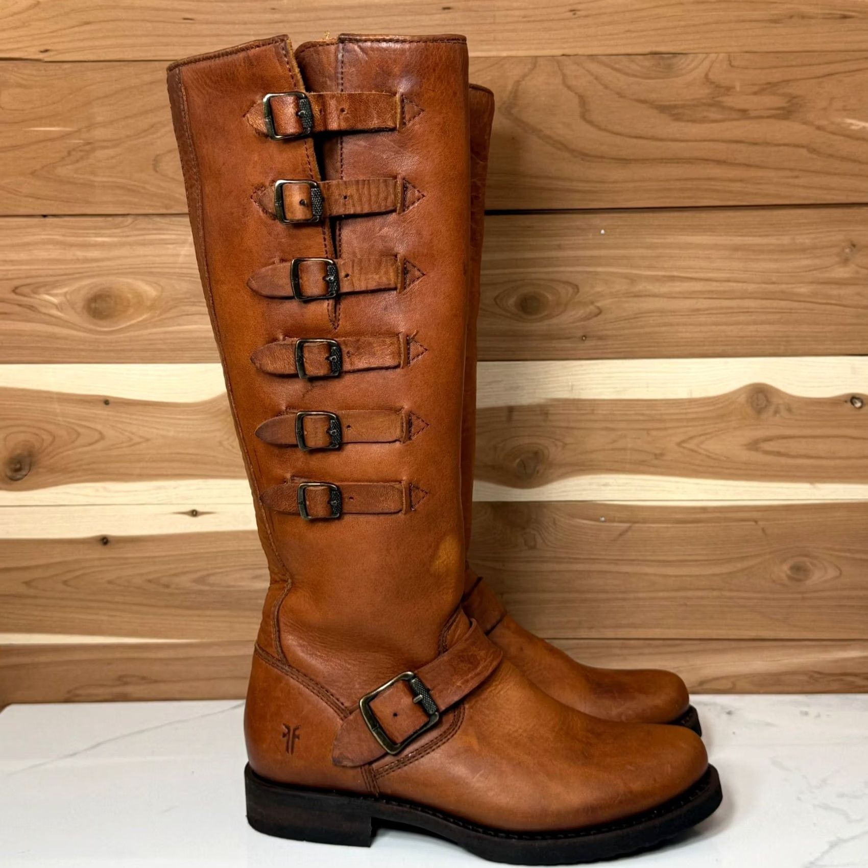 Frye Frye Valerie 6 Strap Tall Boots Brown Leather Zip Brown Women’s 5.5 B Size US 6 / IT 36 - 5 Thumbnail