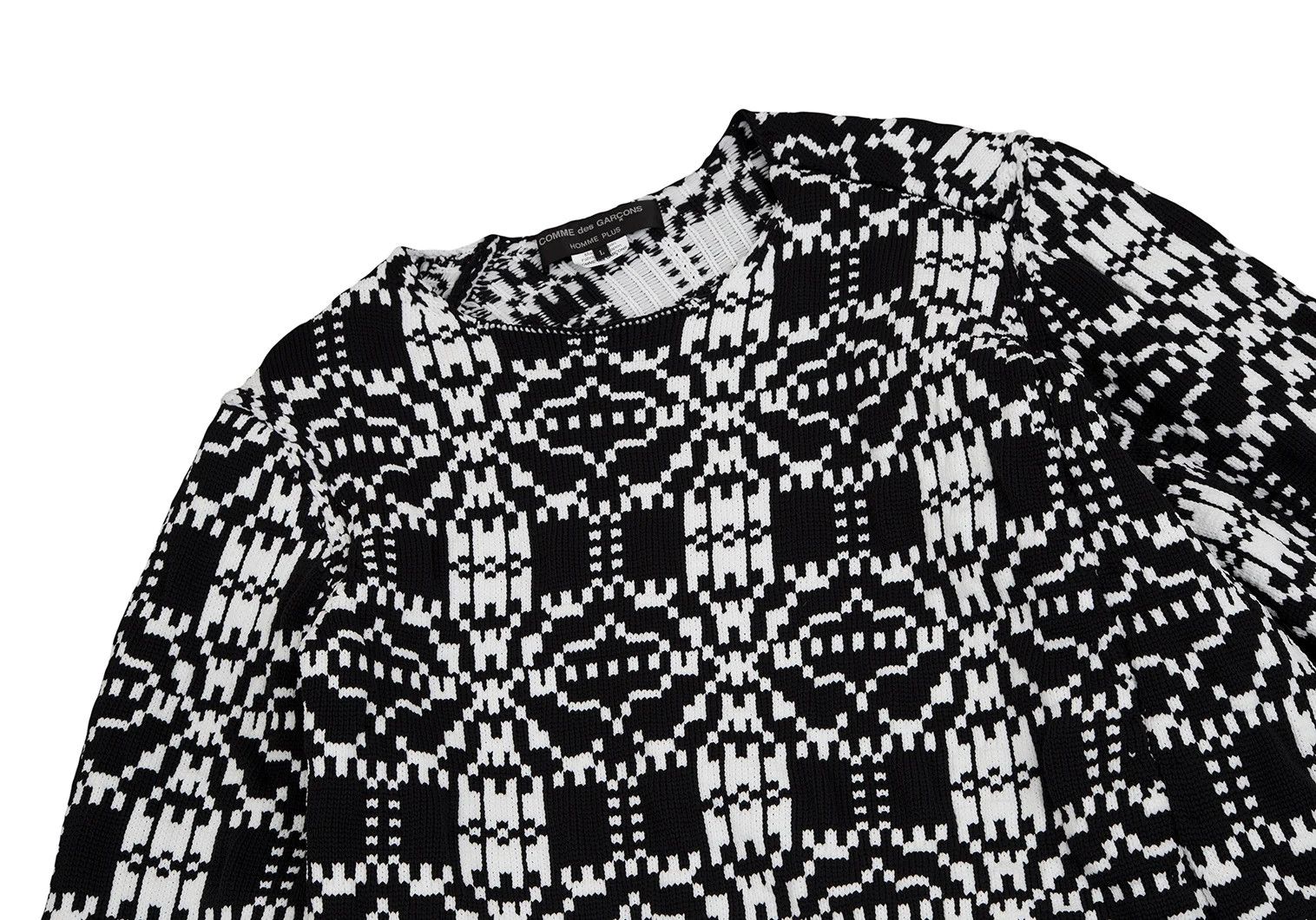 Comme des Garcons Homme Plus Geometric Jacquard Knit in Black and White, Size L Size US L / EU 52-54 / 3 - 2 Thumbnail