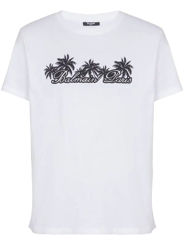Balmain o1s1wg110925 Palm Print Cotton T-Shirt in White Size US S / EU 44-46 / 1 - 1 Thumbnail