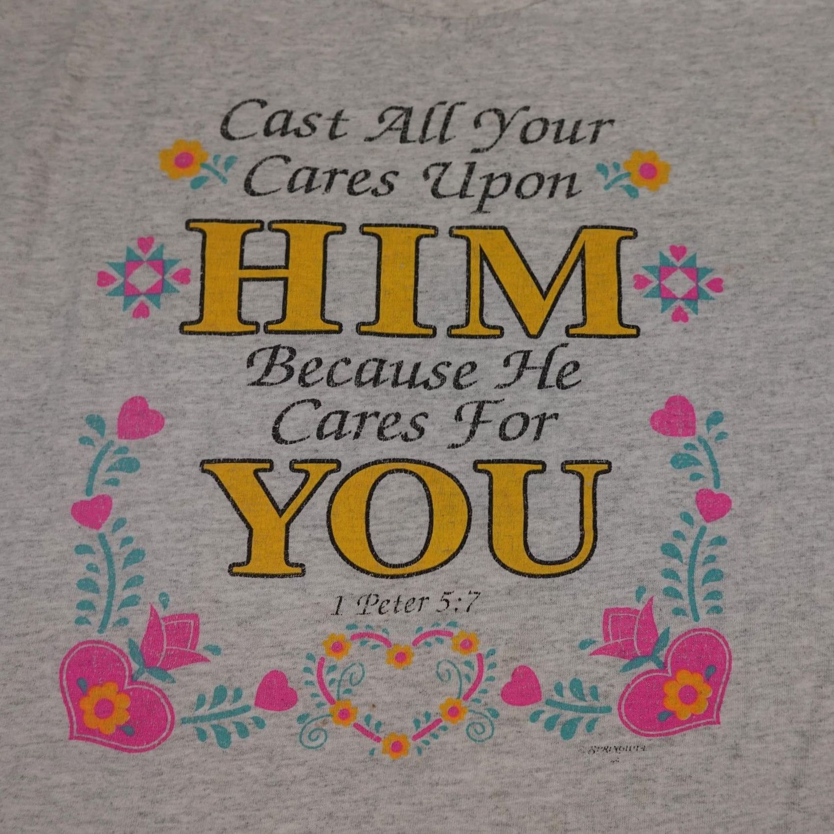 Vintage VINTAGE Jesus Shirt Mens Medium Gray 1 Peter 5:7 Cares For You Made In USA 90s Size US M / EU 48-50 / 2 - 4 Thumbnail