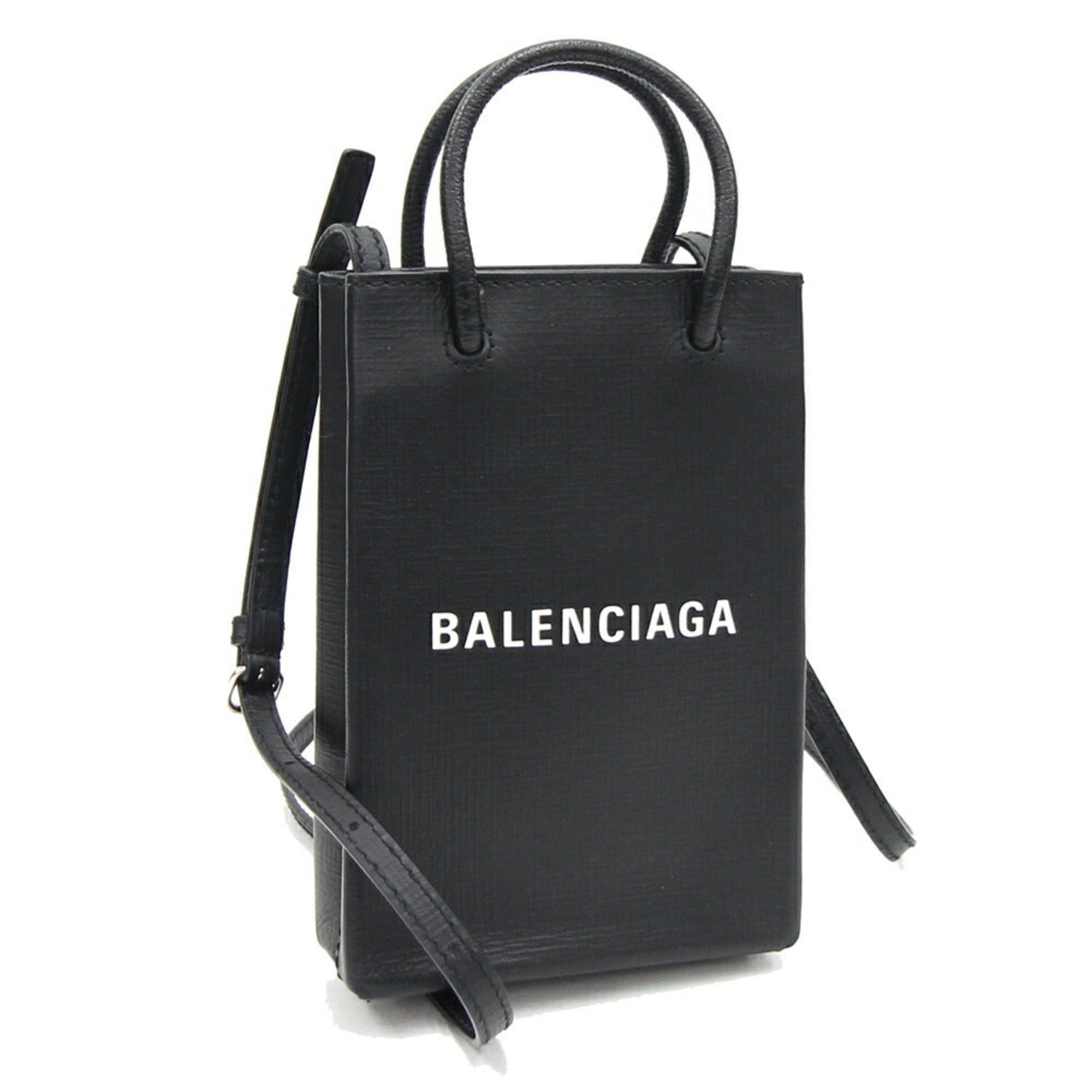 image of Balenciaga Handbag Phone Holder 593826 Black Calfskin Smartphone Pouch Bag Shopper Balenciaga, Wome