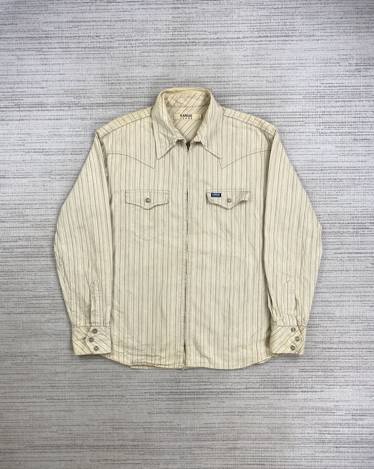 Japanese Brand × Kansai Yamamoto × Vintage Vintage Kansai Jeans Western Style Striped Zipper Jacket Size US M / EU 48-50 / 2 - 1 Thumbnail