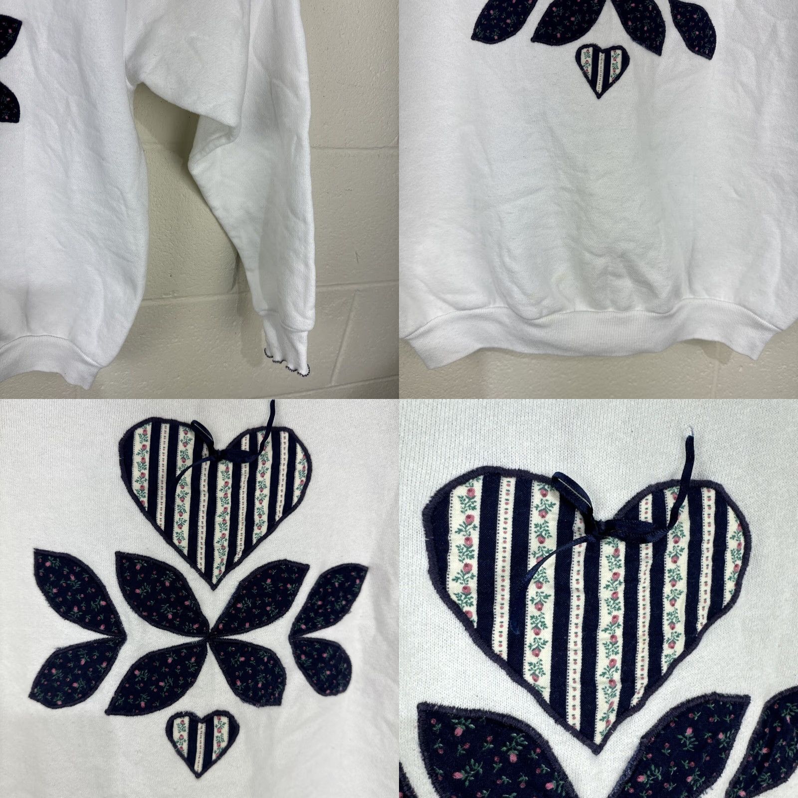 Jerzees VINTAGE Grandma Core Sweatshirt White Heart Patchwork Adult Large USA Made Jerseys Size US L / EU 52-54 / 3 - 8 Thumbnail